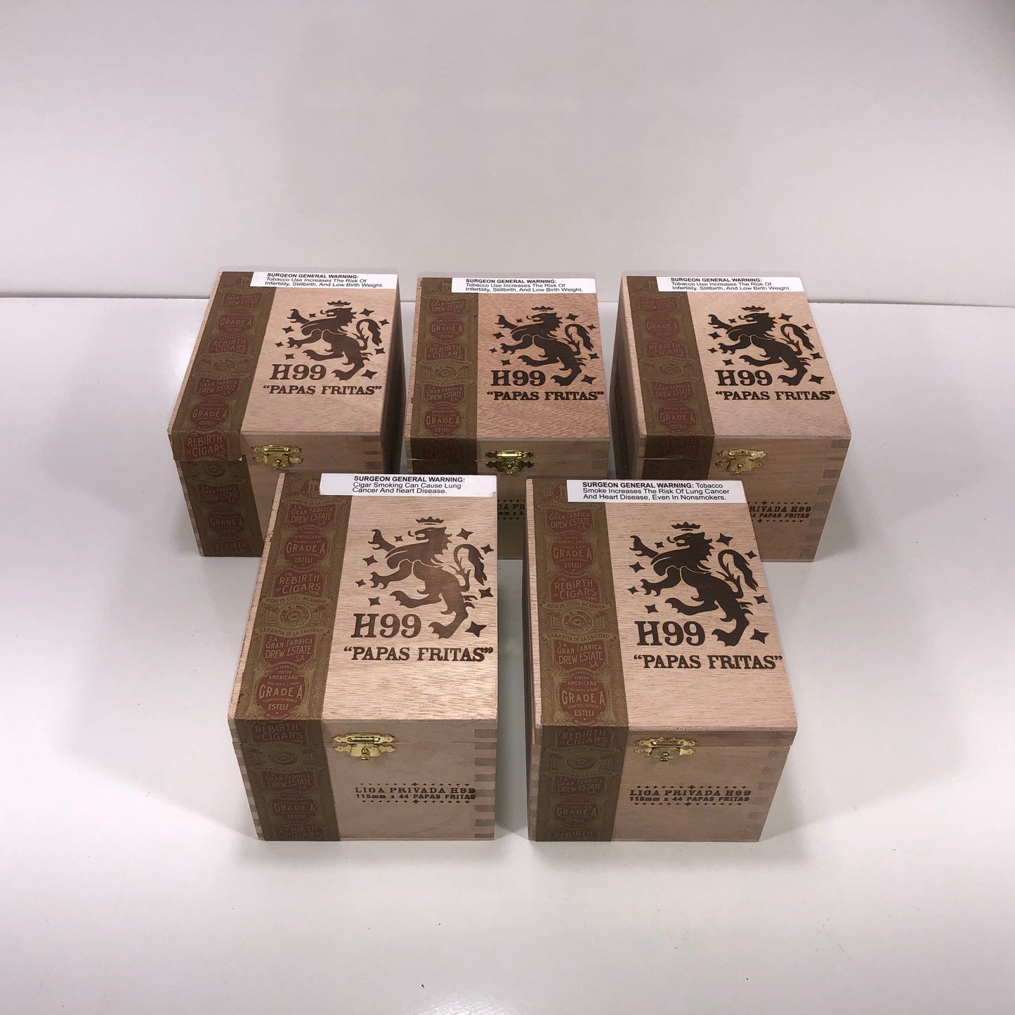 Lot of 5 Liga Privada Papas Fritas Empty Wooden Cigar Boxes 4.5x6x4 #105