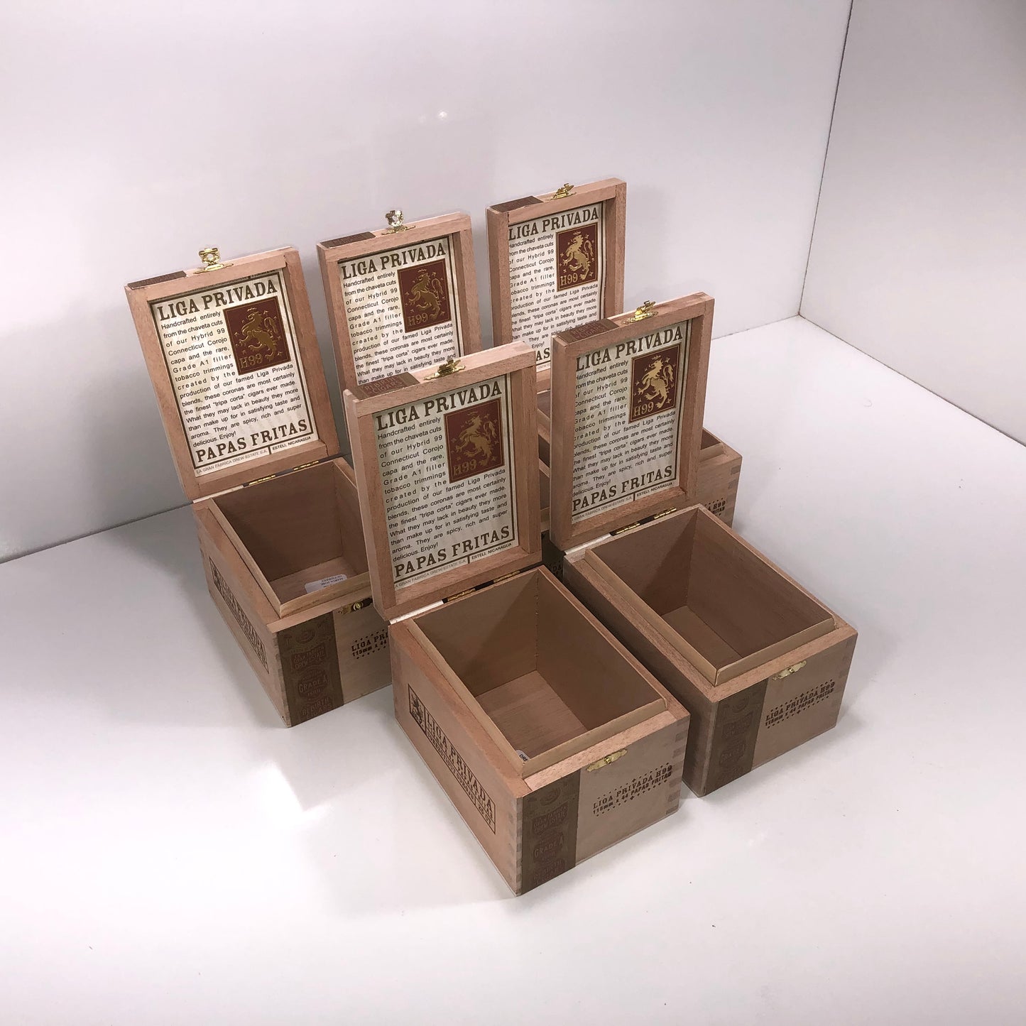 Lot of 5 Liga Privada Papas Fritas Empty Wooden Cigar Boxes 4.5x6x4 #105