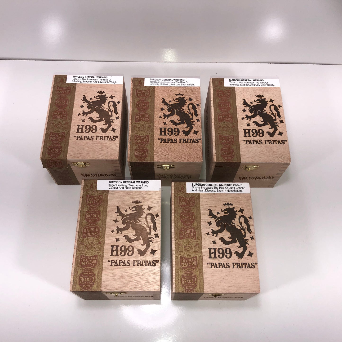 Lot of 5 Liga Privada Papas Fritas Empty Wooden Cigar Boxes 4.5x6x4 #105