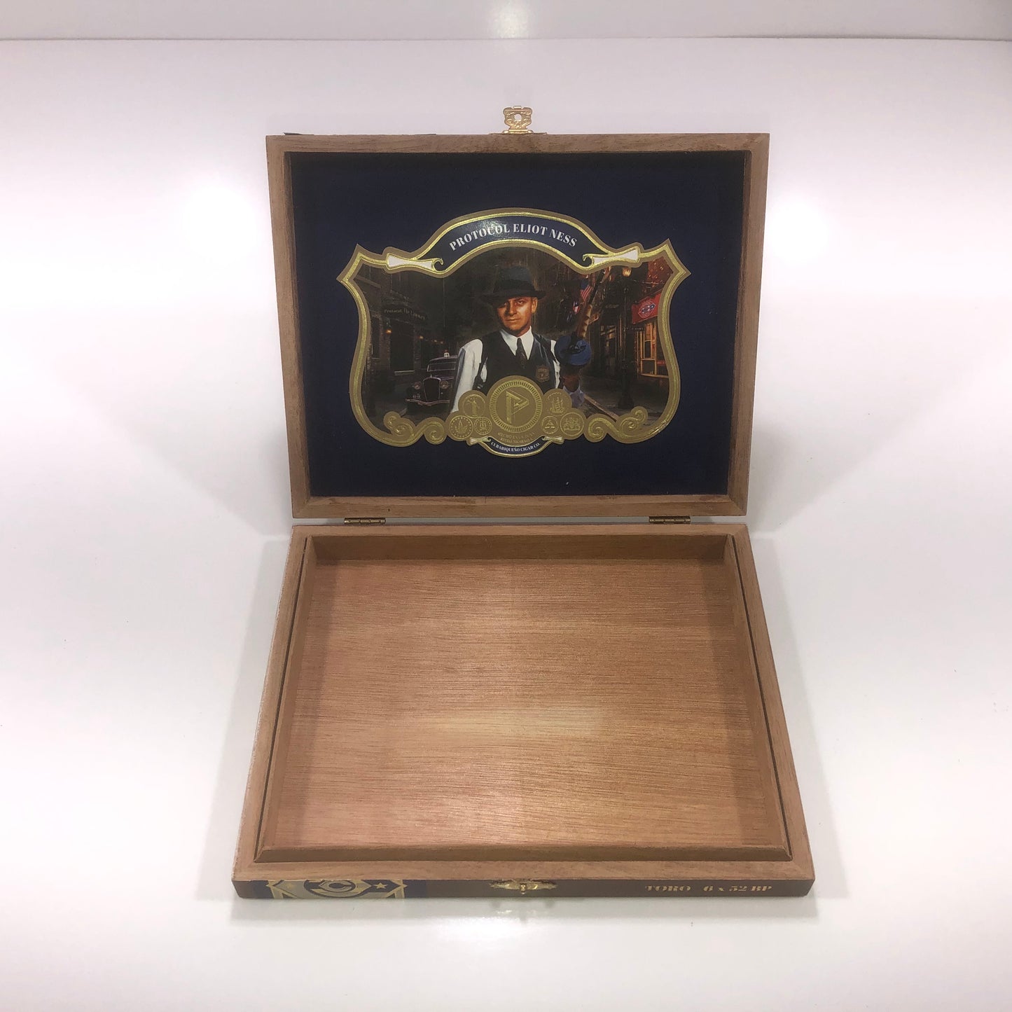 Protocol Eliot Ness Toro Empty Wooden Cigar Box 8.75x7x1.5