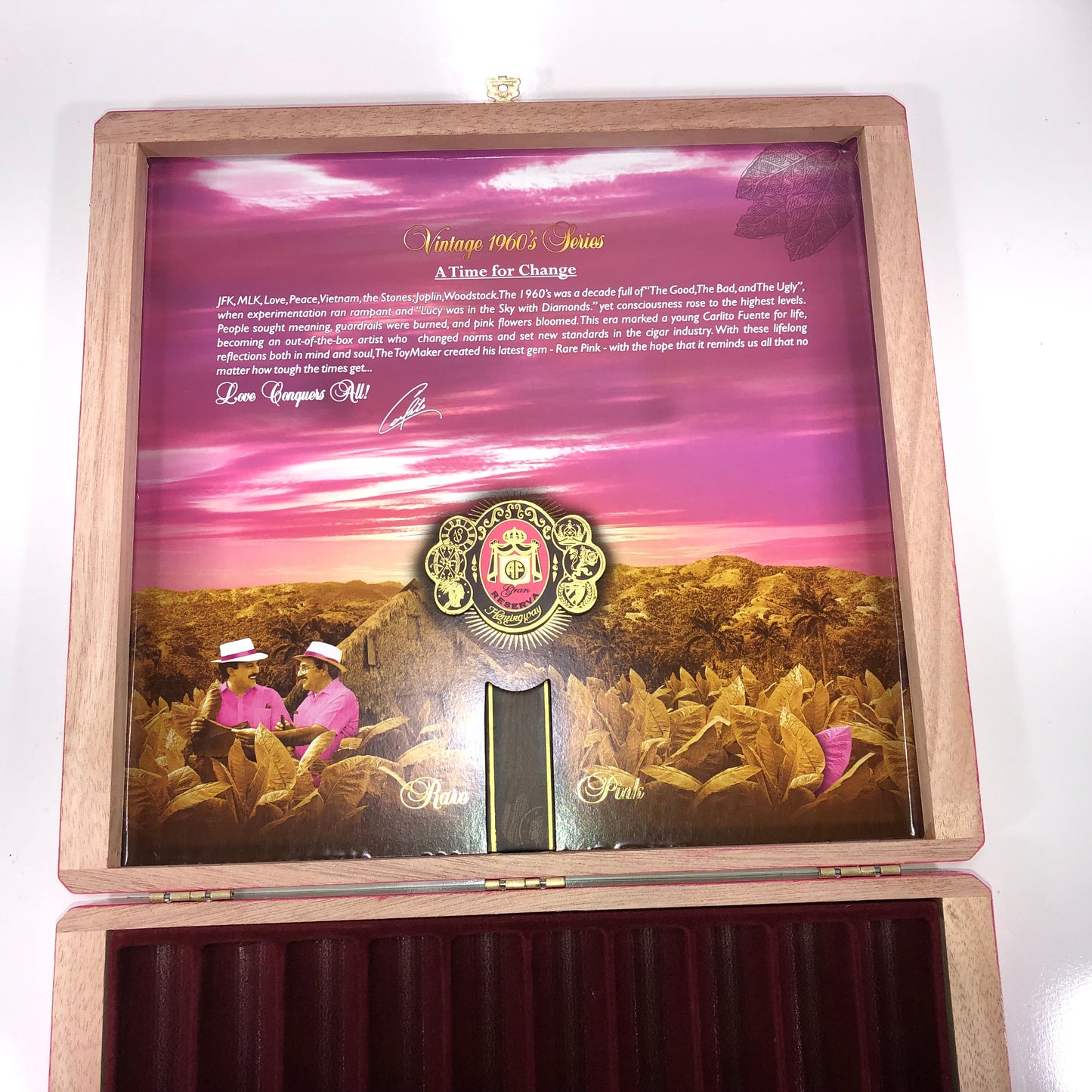 Arturo Fuente Opus X Rare Pink Queen of Hearts Empty Wooden Cigar Box 11.5x10.75x2