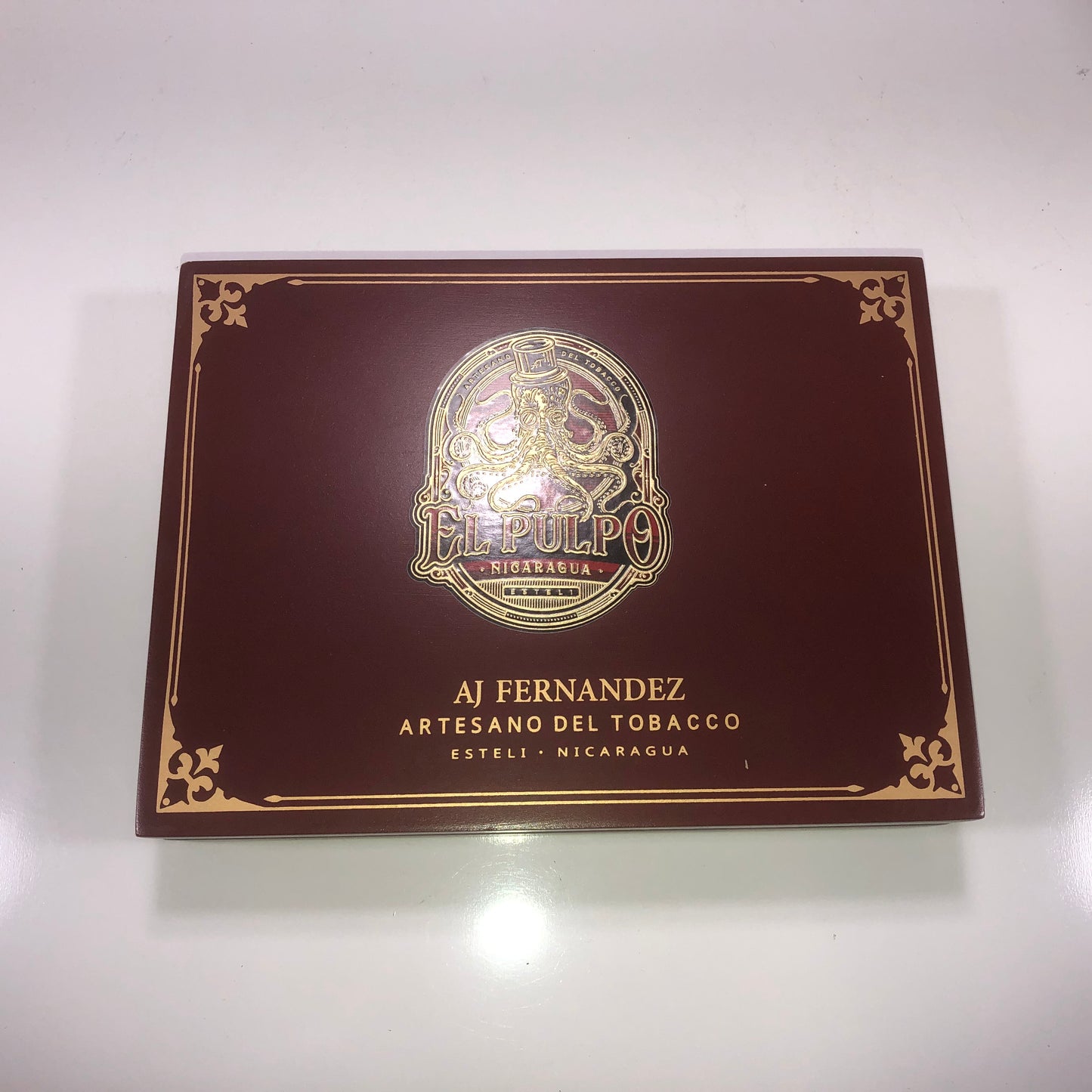 Aj Fernandez El Pulpo Belicoso Grande Empty Wooden Cigar Box 9x6.75x1.75