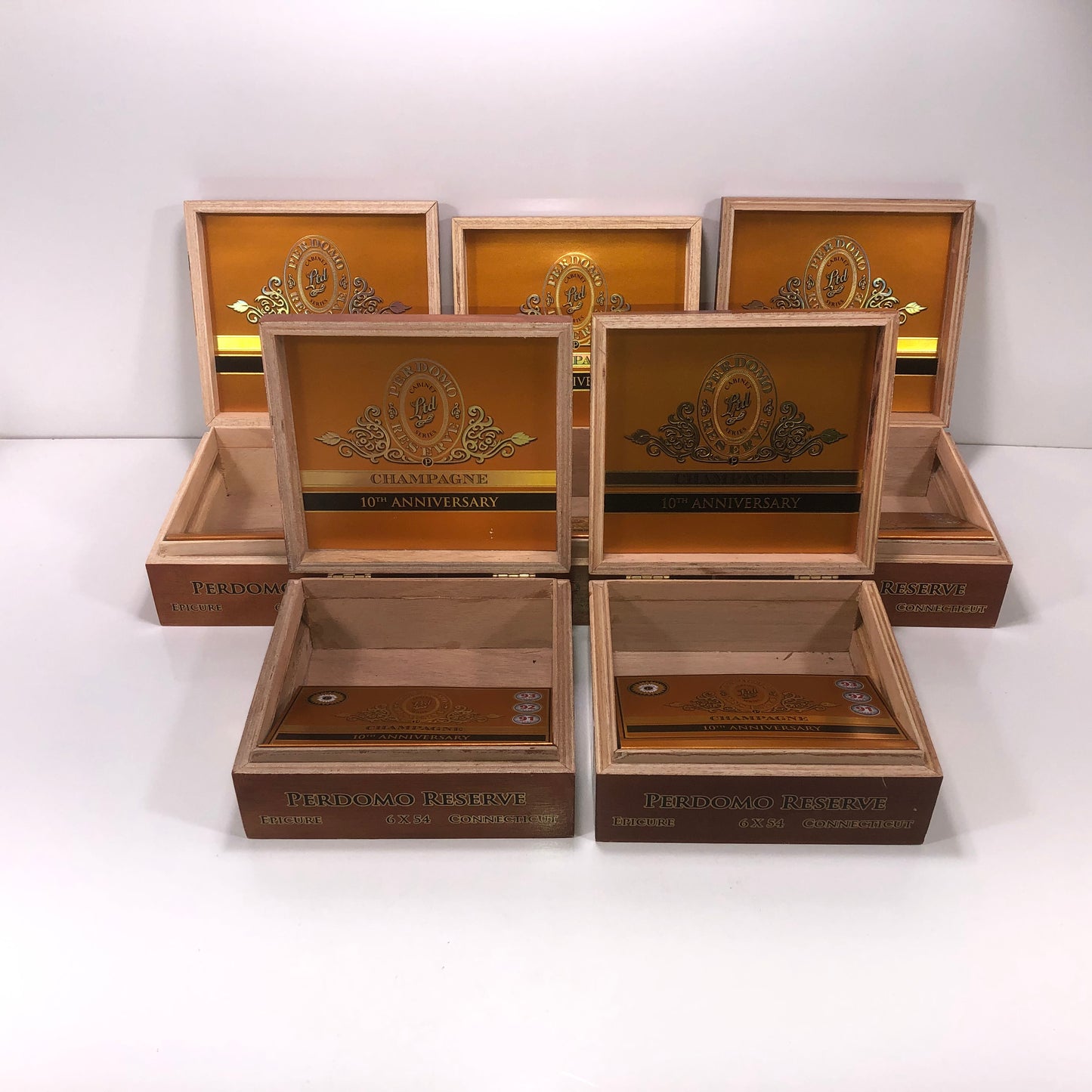 Lot of 5 Perdomo Champagne Epicure Empty Wooden Cigar Boxes 8x7.5x3.25 #14