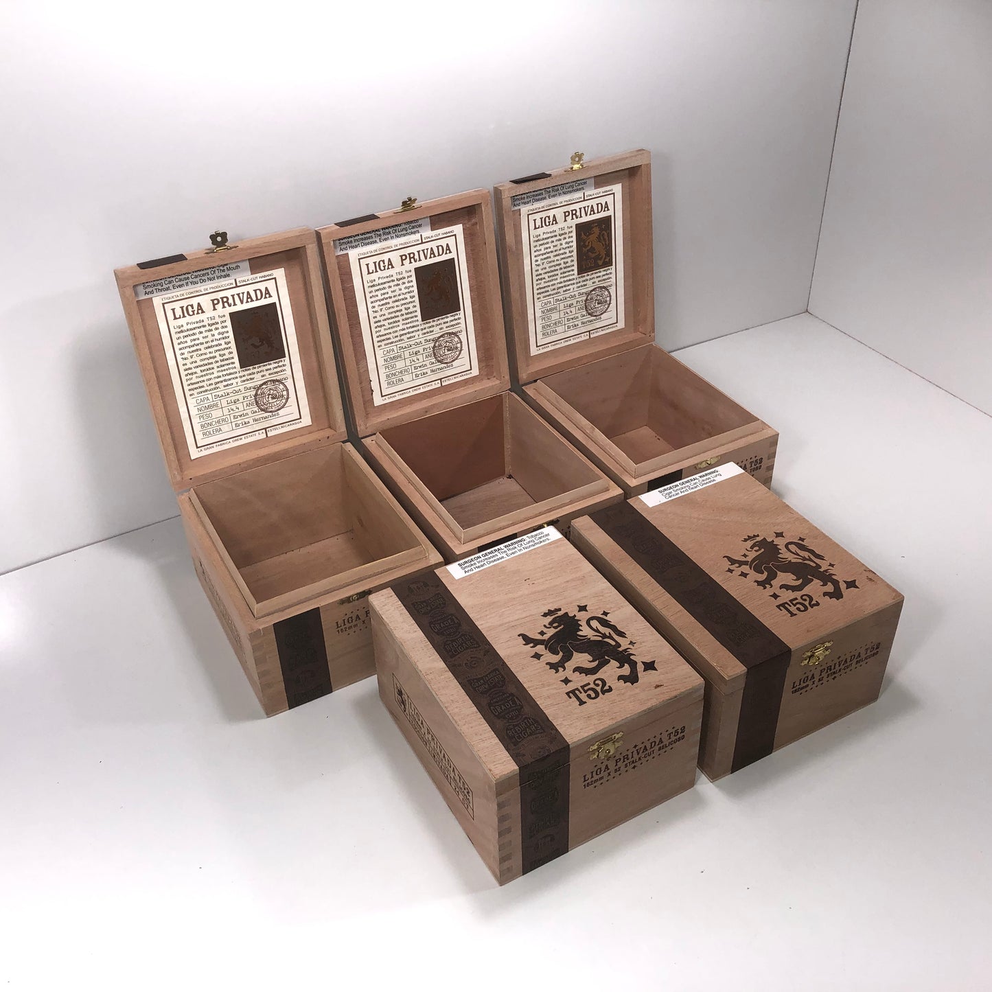 Lot of 5 Liga Privada T52 Toro Empty Wooden Cigar Boxes 6x7x4 #56