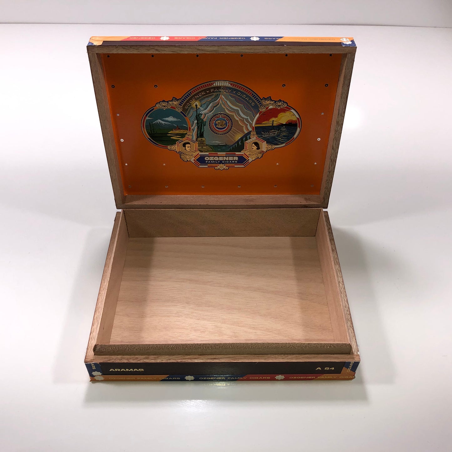 Ozgener Family Cigars A54 Empty Wooden Cigar Box 9x7x2