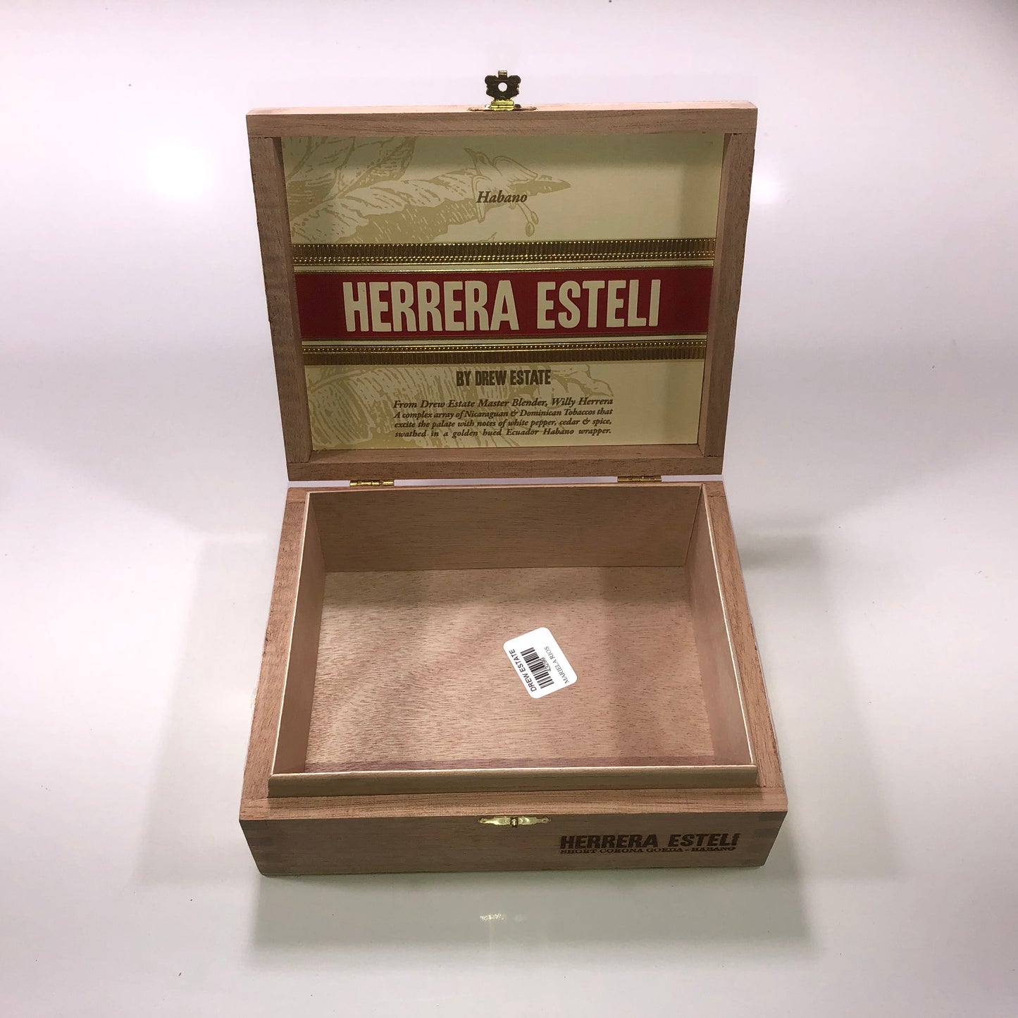 Herrera Esteli Hab Short Corona Empty Wooden Cigar Box 7.5x6x2.5