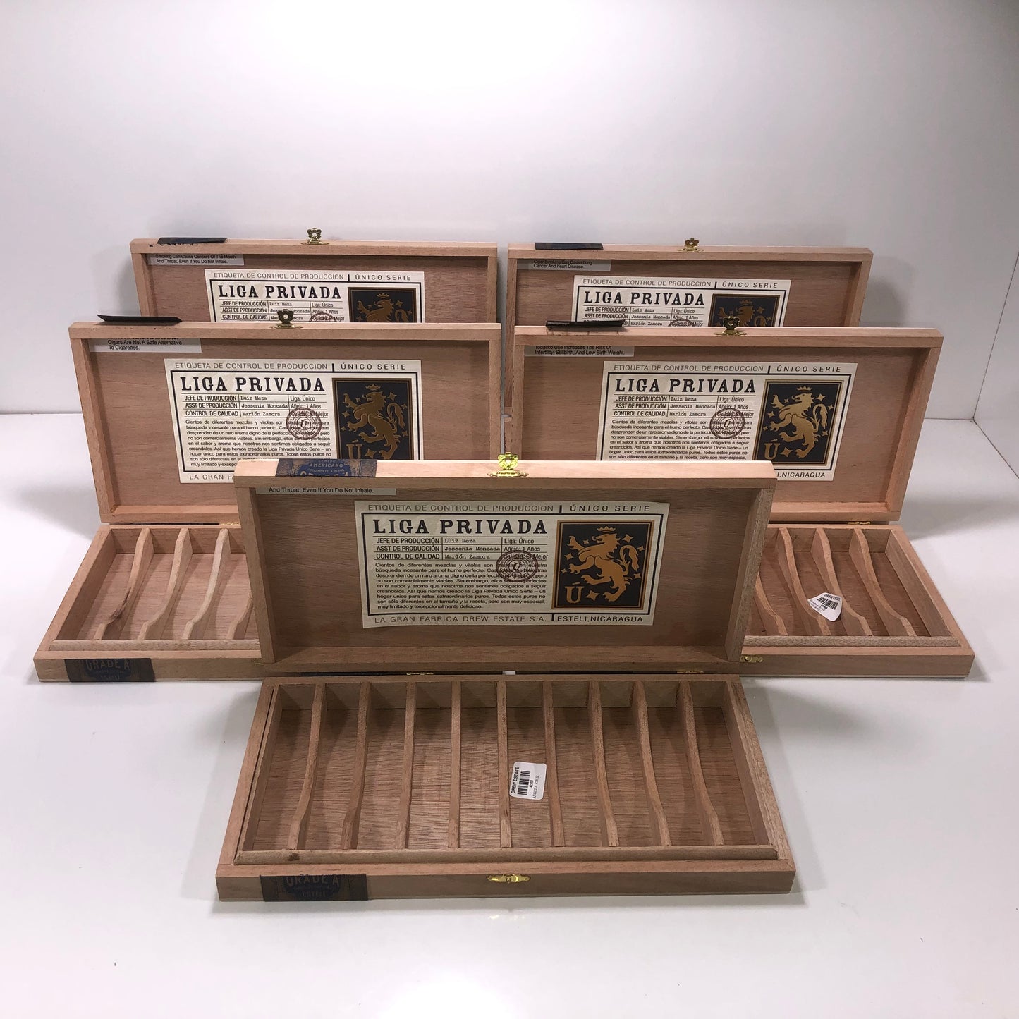 Lot of 5 Liga Privada Feral Flying Pig Empty Wooden Cigar Boxes 13x6.5x1.5 #100