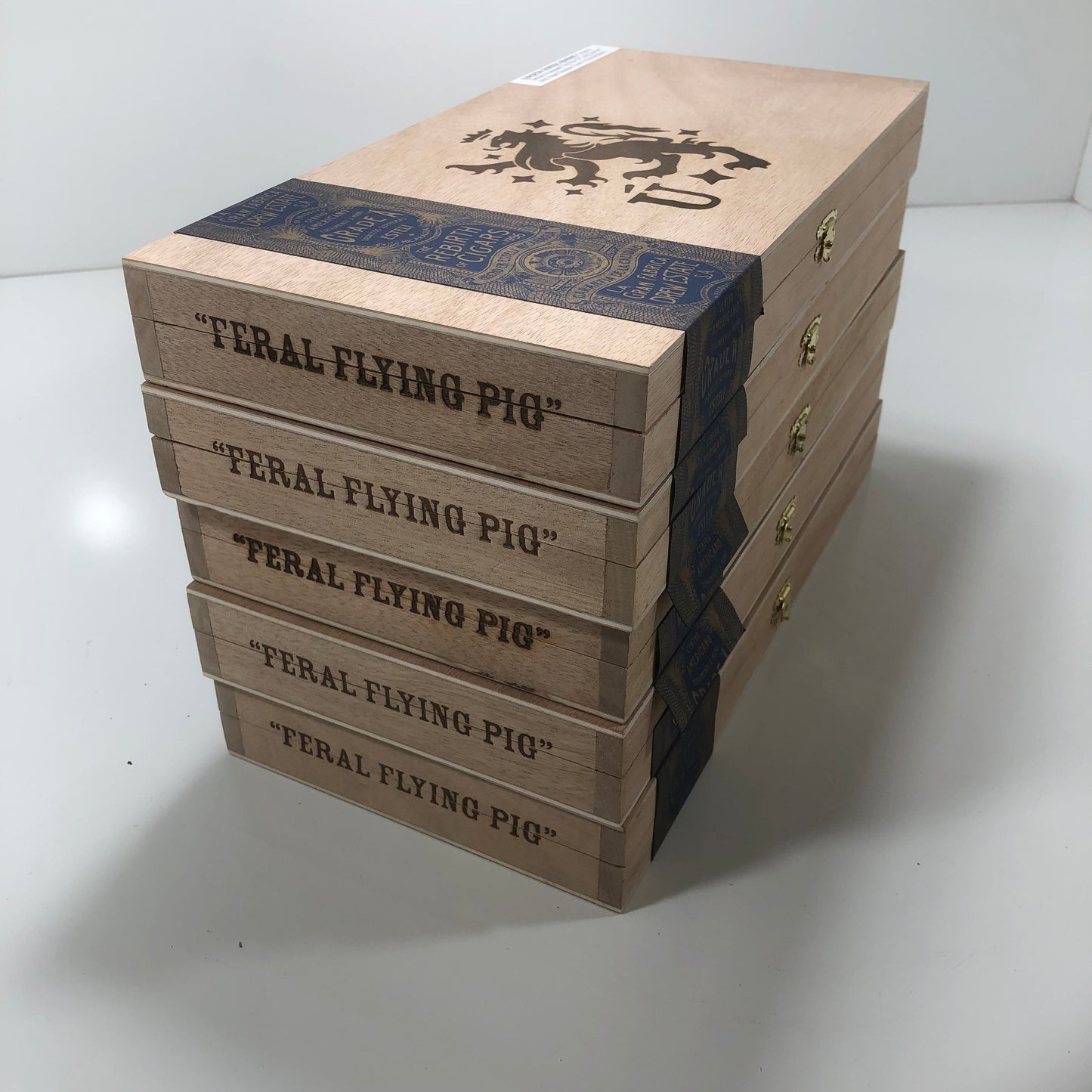 Lot of 5 Liga Privada Feral Flying Pig Empty Wooden Cigar Boxes 13x6.5x1.5 #100