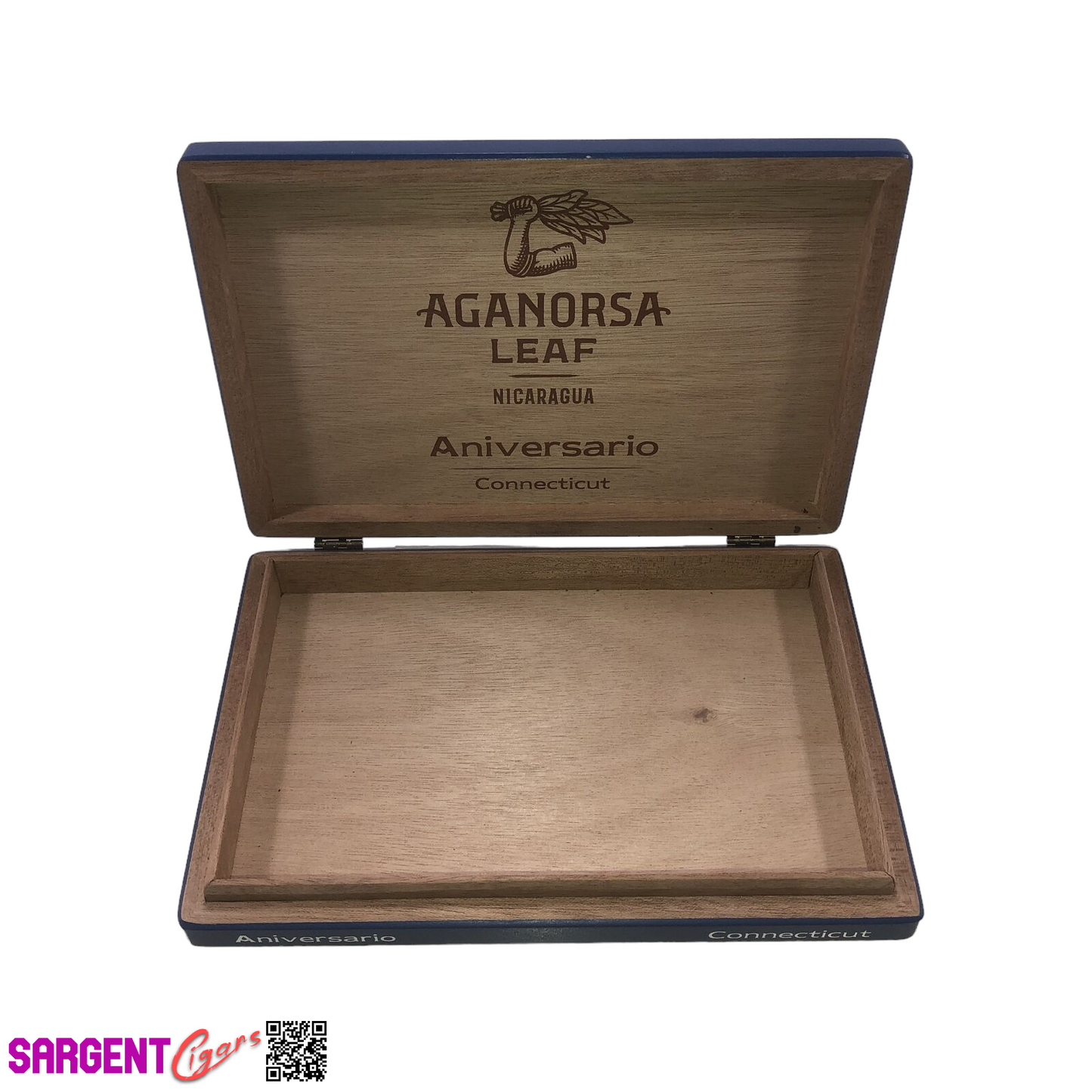 Aganorsa Leaf Aniversario Connecticut Robusto Empty Wooden Cigar Box 9.25x6x1