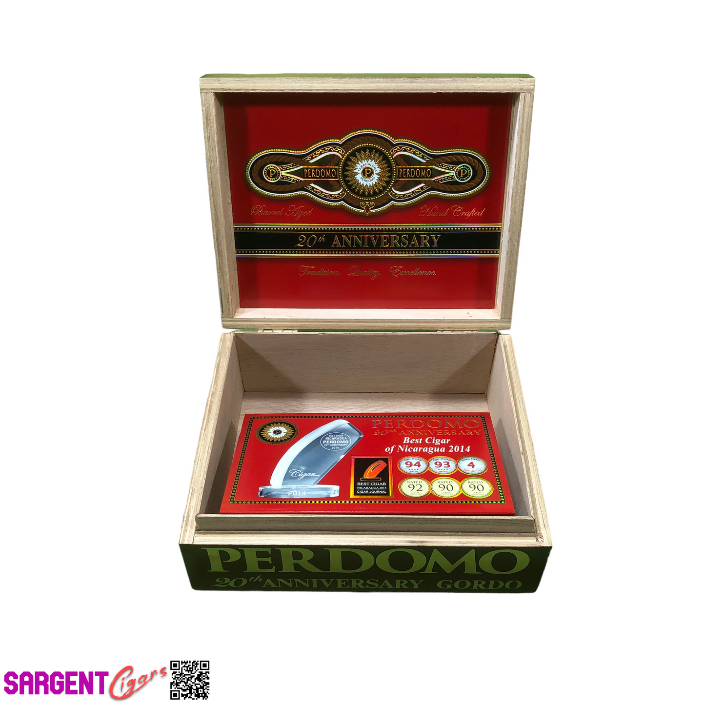 Perdomo 20th Anniversary Sun Grown Gordo Empty Wooden Cigar Box 8.5x7x3.25