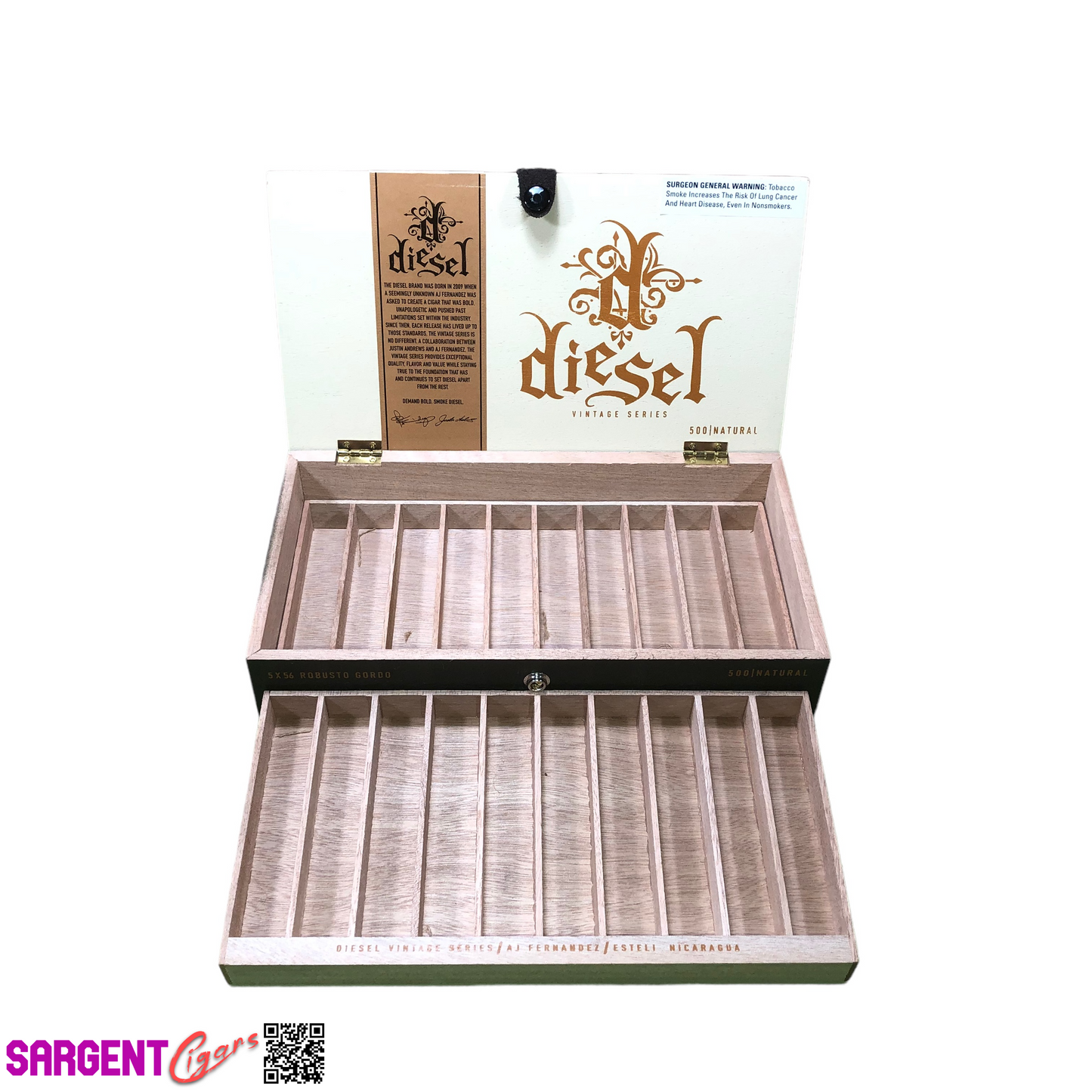 Diesel Vintage Series Robusto Natural Empty Wooden Cigar Box 12x6.75x2.5