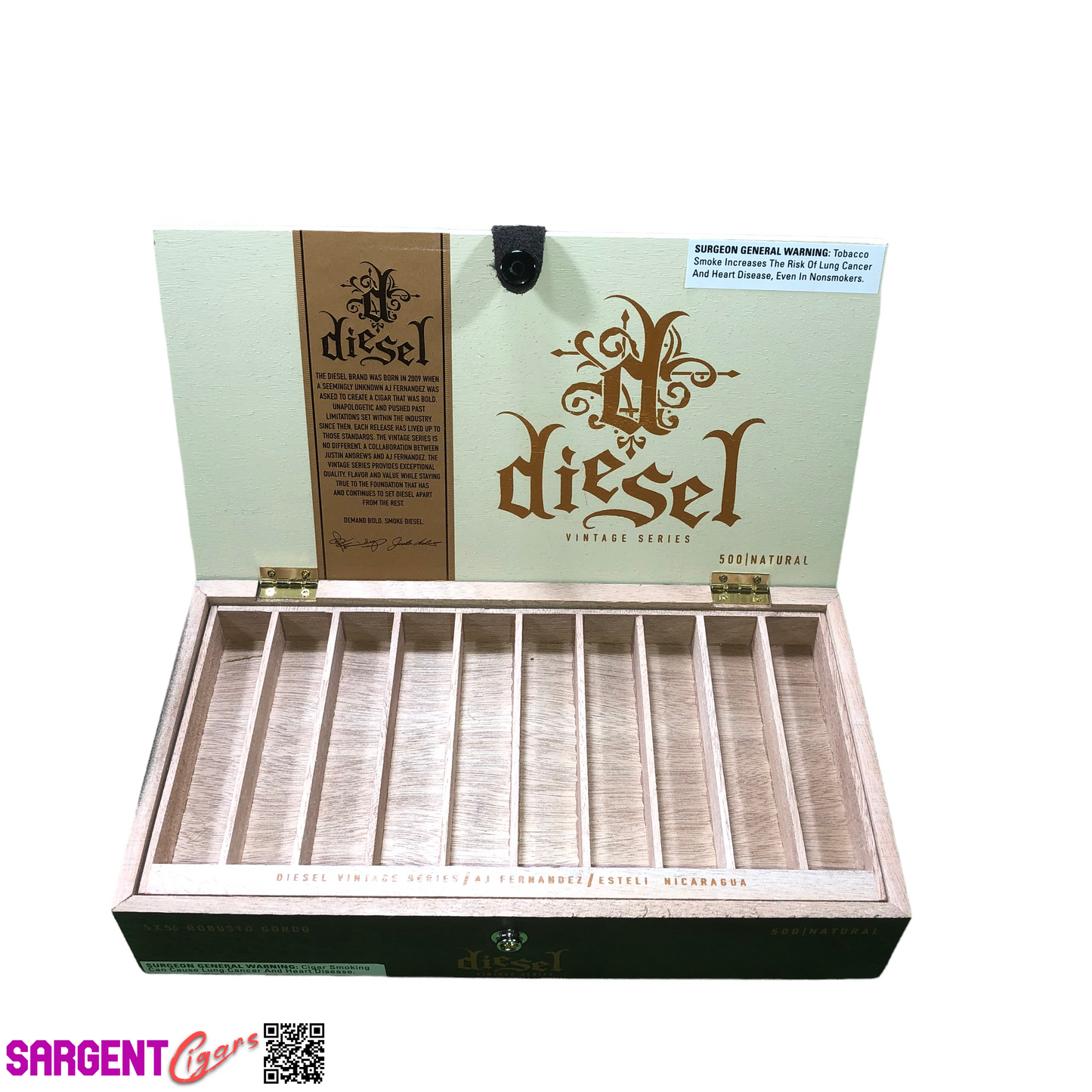 Diesel Vintage Series Robusto Natural Empty Wooden Cigar Box 12x6.75x2.5