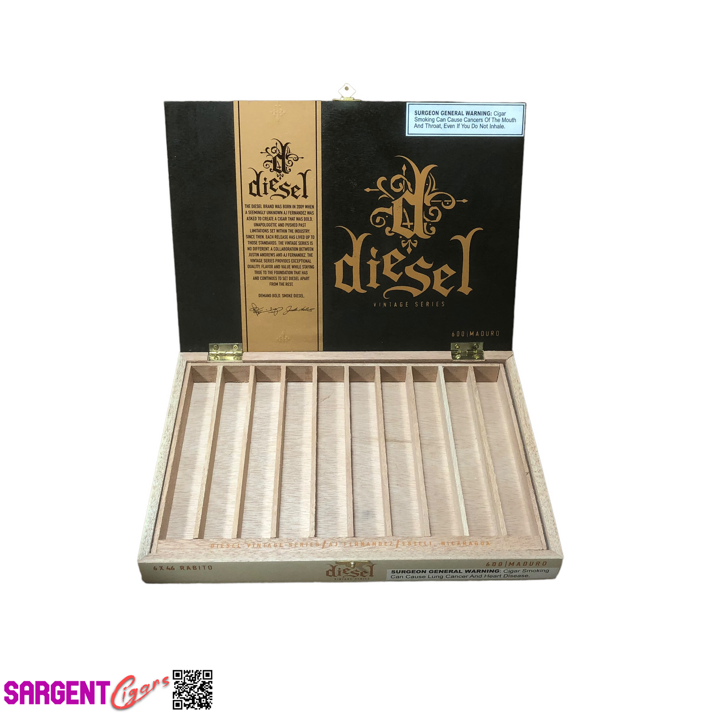 Diesel Vintage Series Rabito Empty Wooden Cigar Box 10.75x7.75x1.25