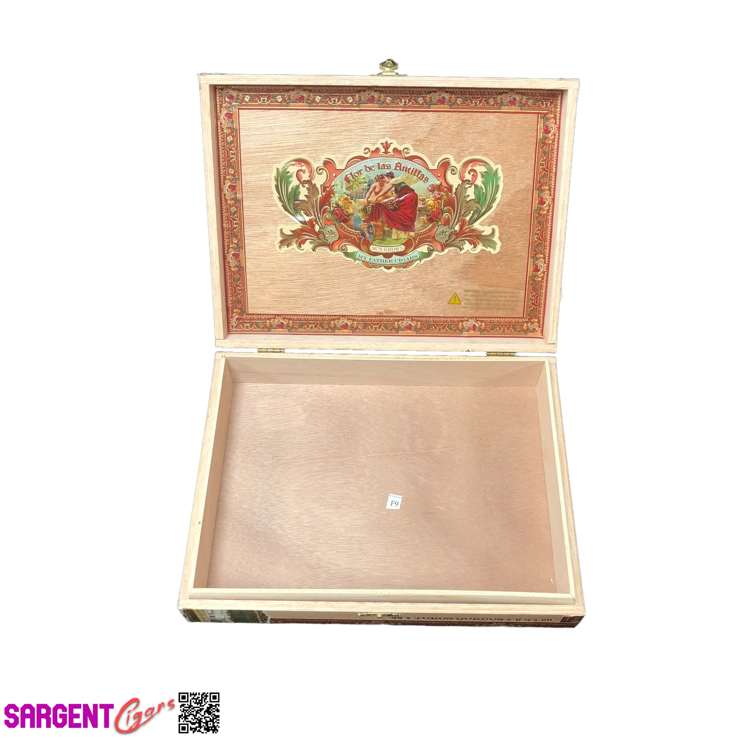 Flor De Las Antillas Toro Gordo Empty Wooden Cigar Box 9.75x7.5x2