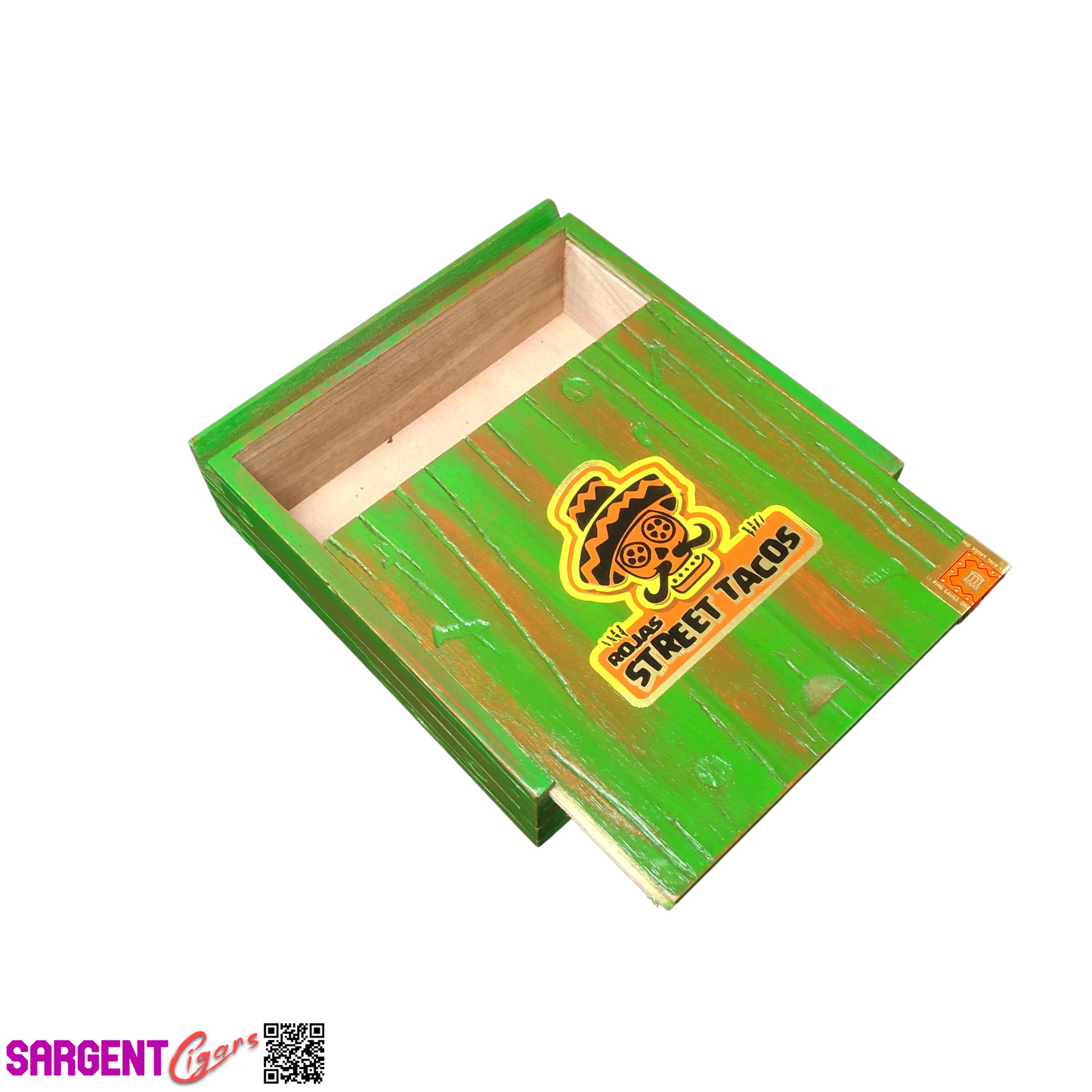 Rojas Green Street Tacos Toro Empty Wooden Cigar Box 7x7.25x2