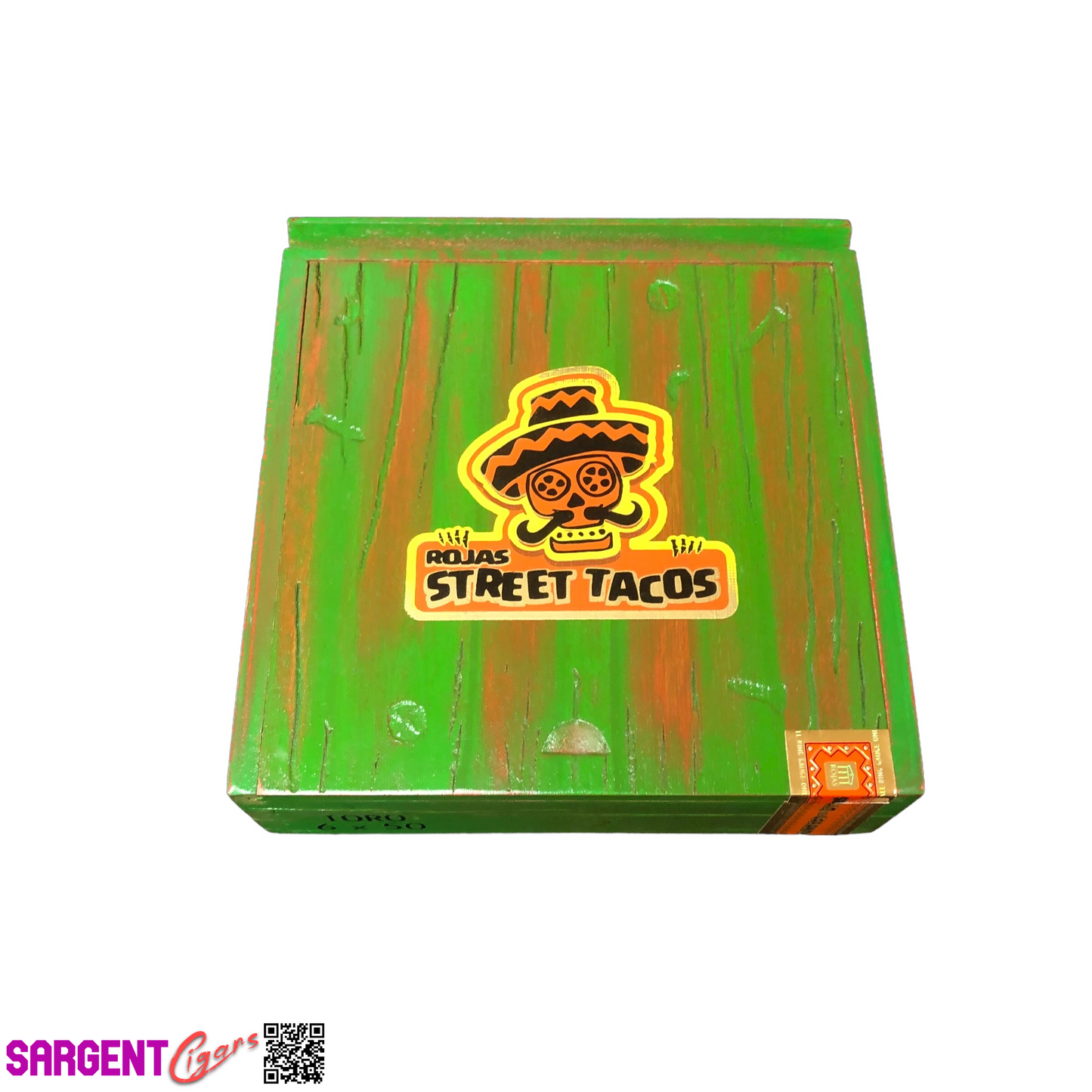 Rojas Green Street Tacos Toro Empty Wooden Cigar Box 7x7.25x2