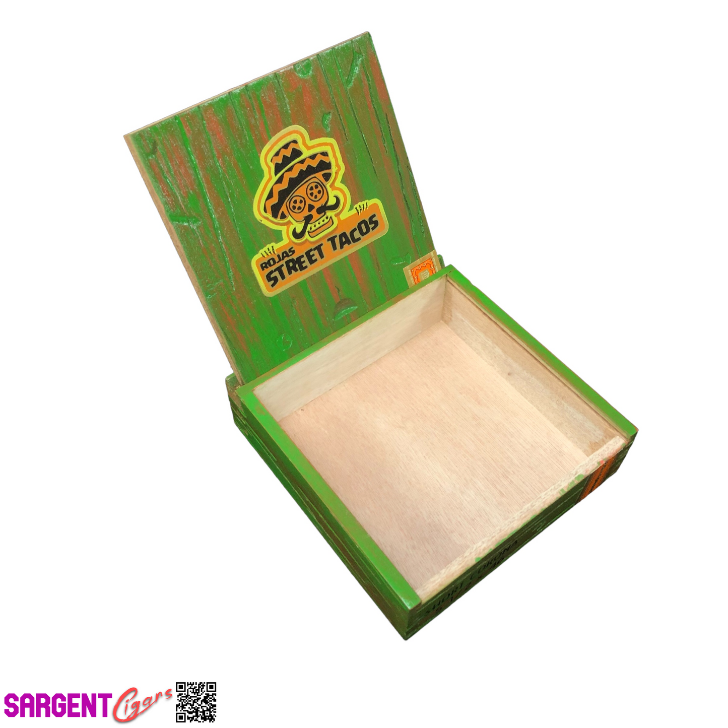 Rojas Green Street Tacos Short Corona Empty Wooden Cigar Box 6.5x6.5x2