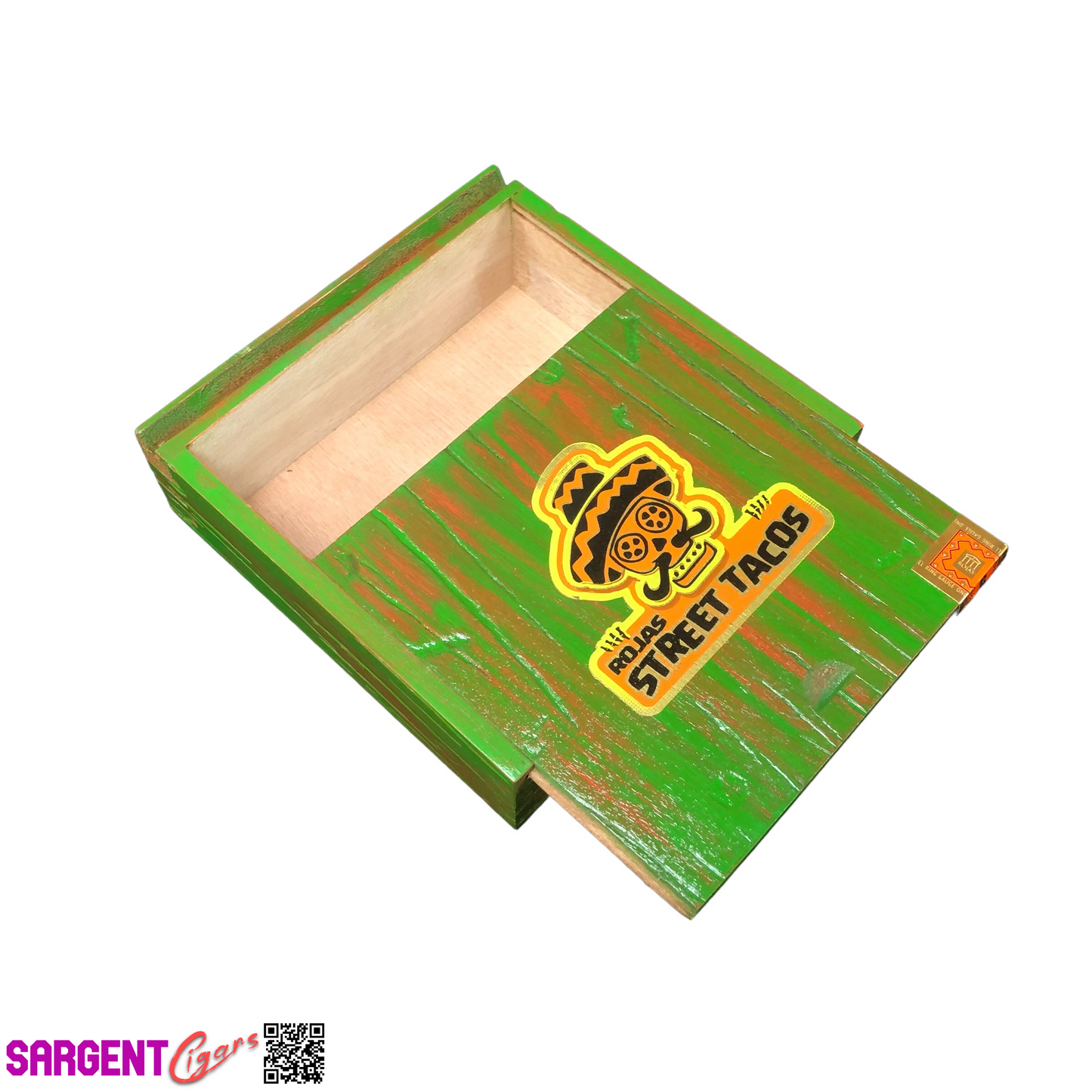 Rojas Green Street Tacos Short Corona Empty Wooden Cigar Box 6.5x6.5x2