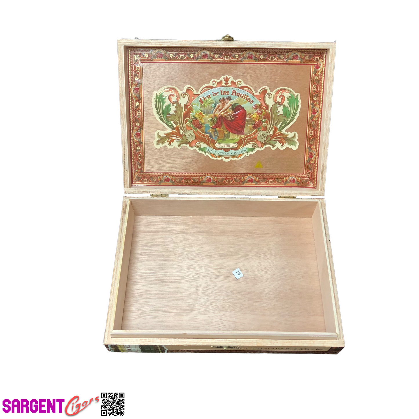 Flor De Las Antillas Belicoso Empty Wooden Cigar Box 9x6.5x2