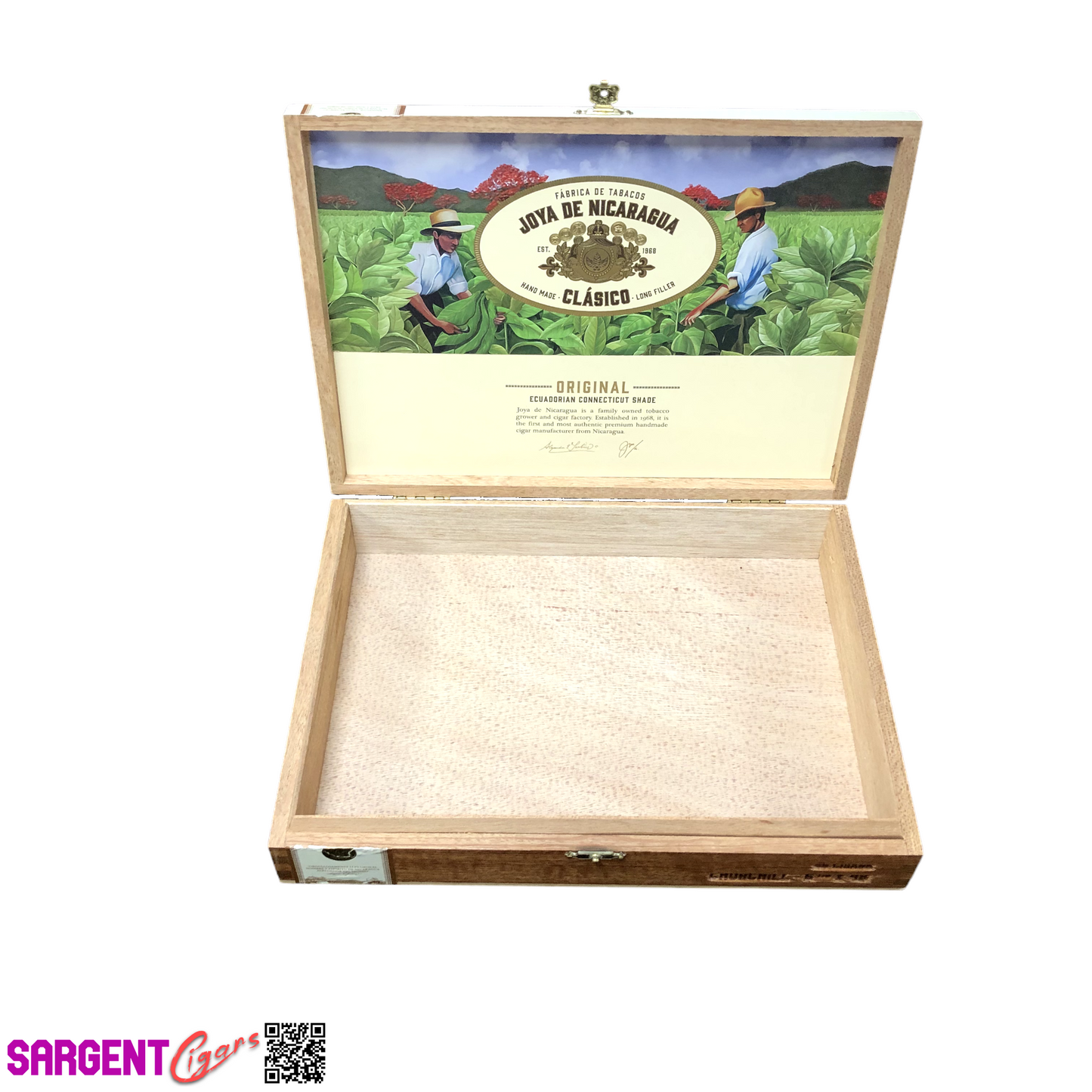 Joya De Nicaragua Clasico Churchill Empty Wooden Cigar Box 10.75x8x1.75