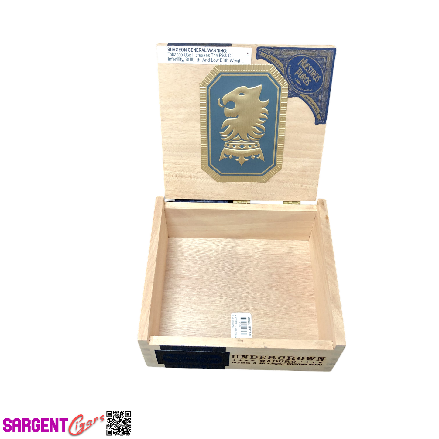 Undercrown Maduro Corona Viva Empty Wooden Cigar Box 7.25x6.5x3