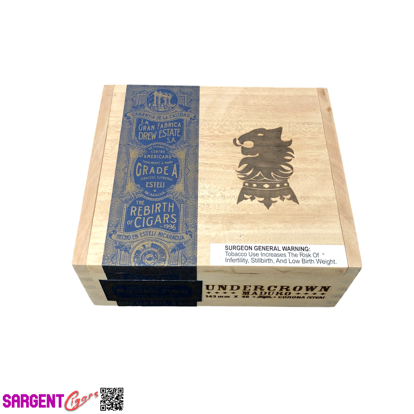 Undercrown Maduro Corona Viva Empty Wooden Cigar Box 7.25x6.5x3