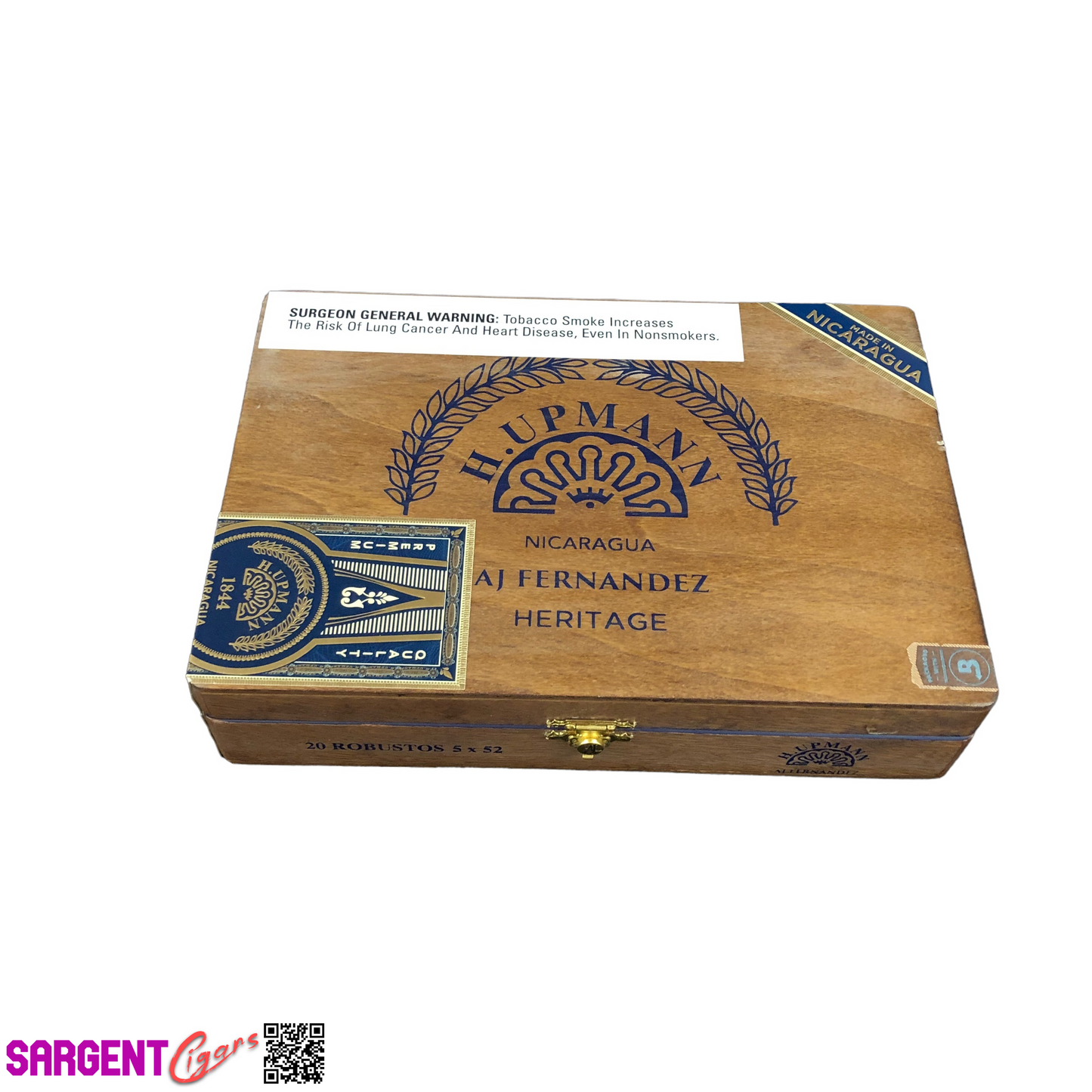 H Upmann Heritage Robusto Empty Wooden Cigar Box 9x6.25x2