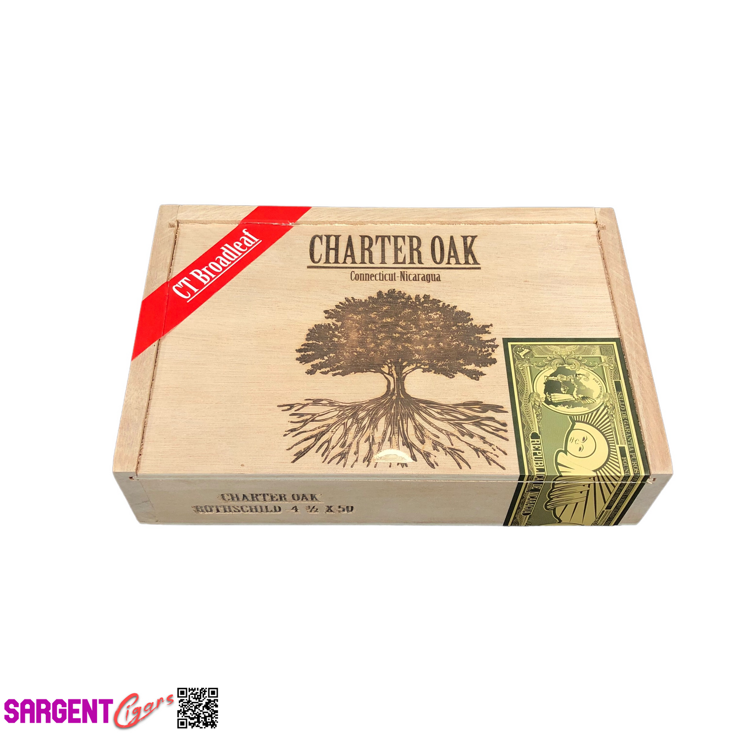 Charter Oak Rothschild Empty Wooden Cigar Box 8.25x5.5x2