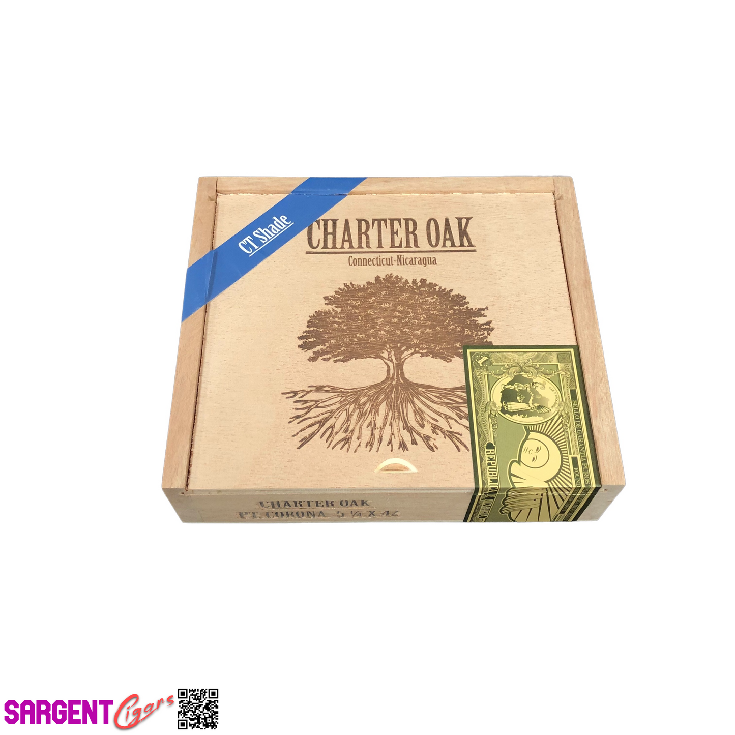 Charter Oak Corona Empty Wooden Cigar Box 7x6x1.5