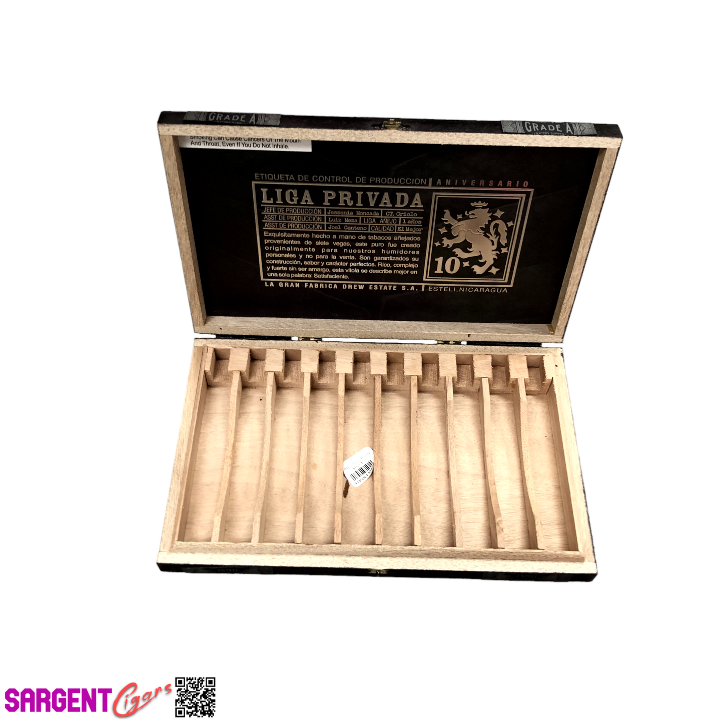 Liga Privada 10th Anniversary Robusto Empty Wooden Cigar Box 11.75x7.5x1.25