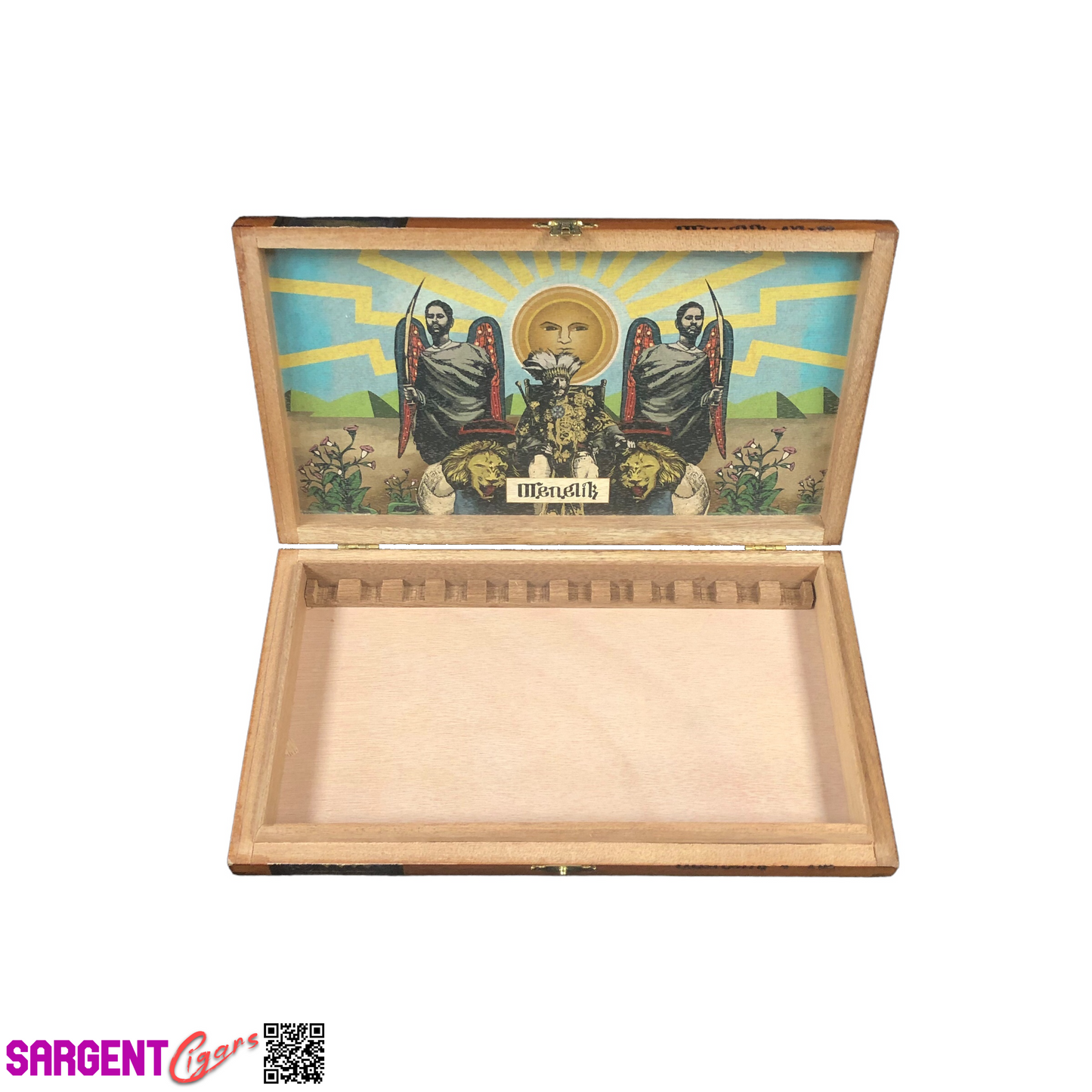 Menelik 52 Empty Wooden Cigar Box 10.5x6x1.25