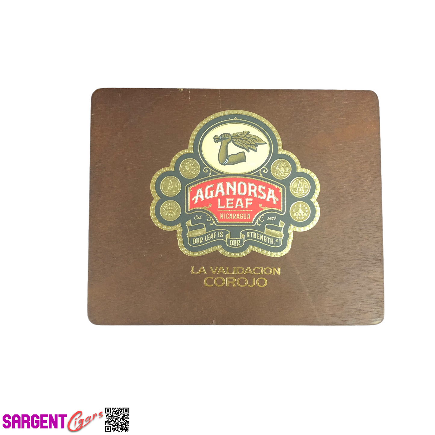 Aganorsa Leaf Validacion Corojo Gran Robusto Empty Wooden Cigar Box 7.5x6.25x2