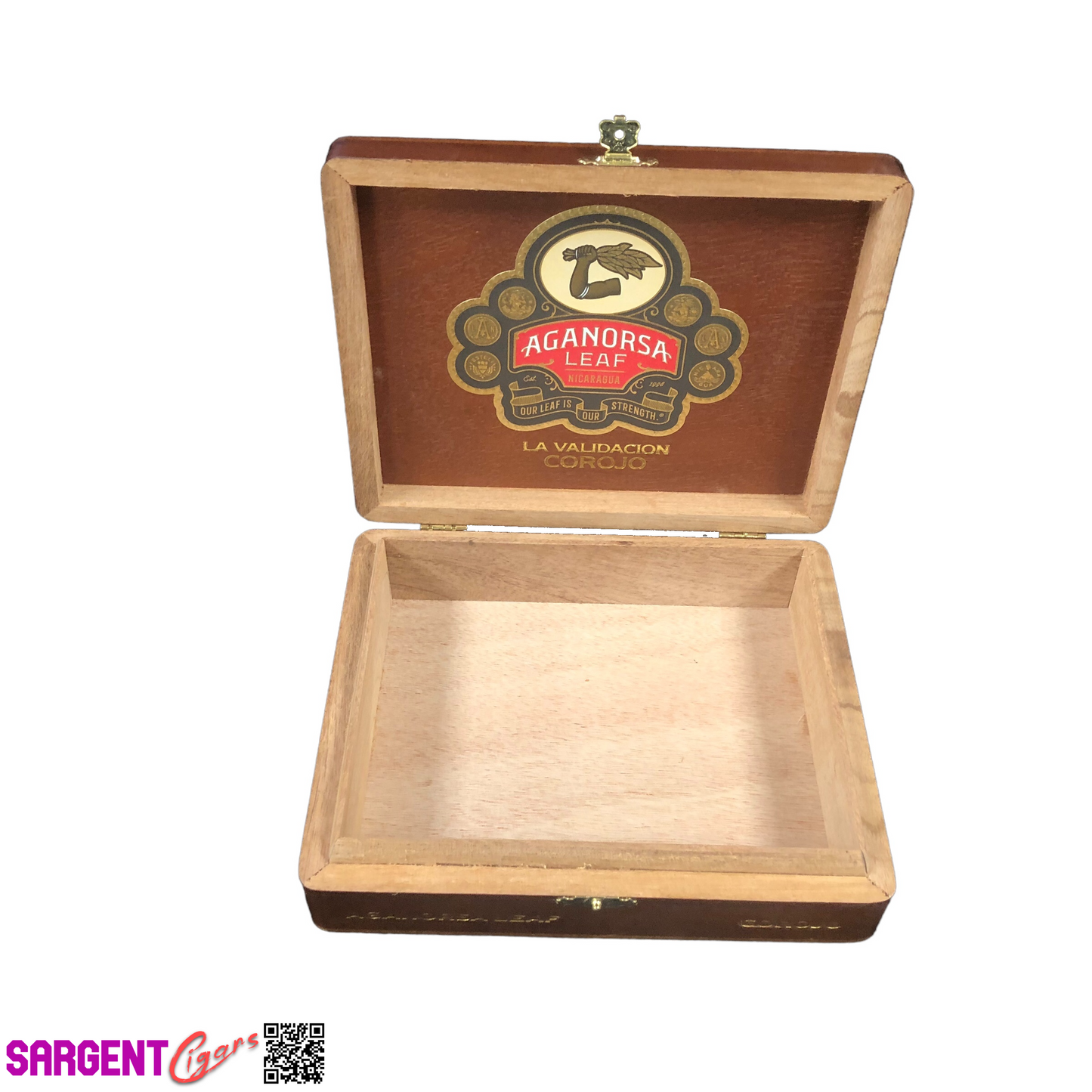 Aganorsa Leaf Validacion Corojo Gran Robusto Empty Wooden Cigar Box 7.5x6.25x2