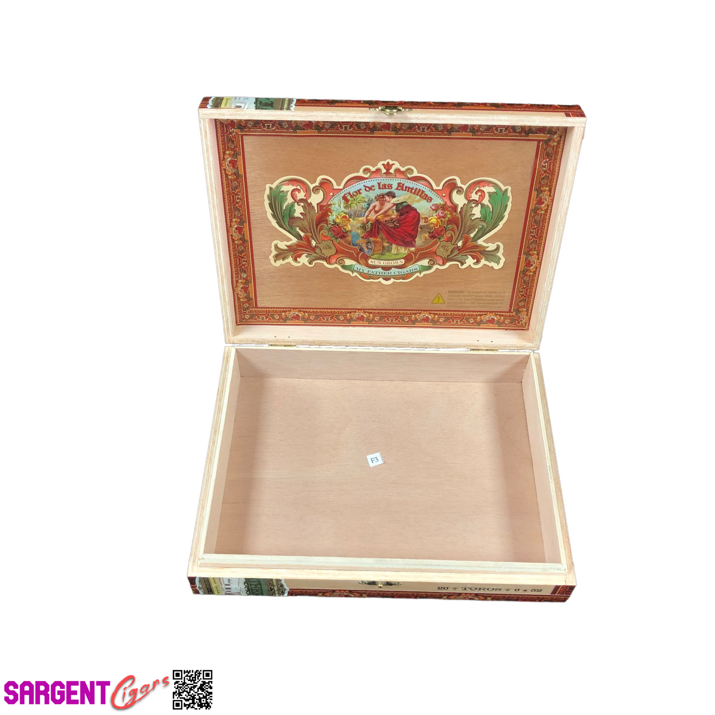 Flor De Las Antillas Toro Empty Wooden Cigar Box 9.25x7x2