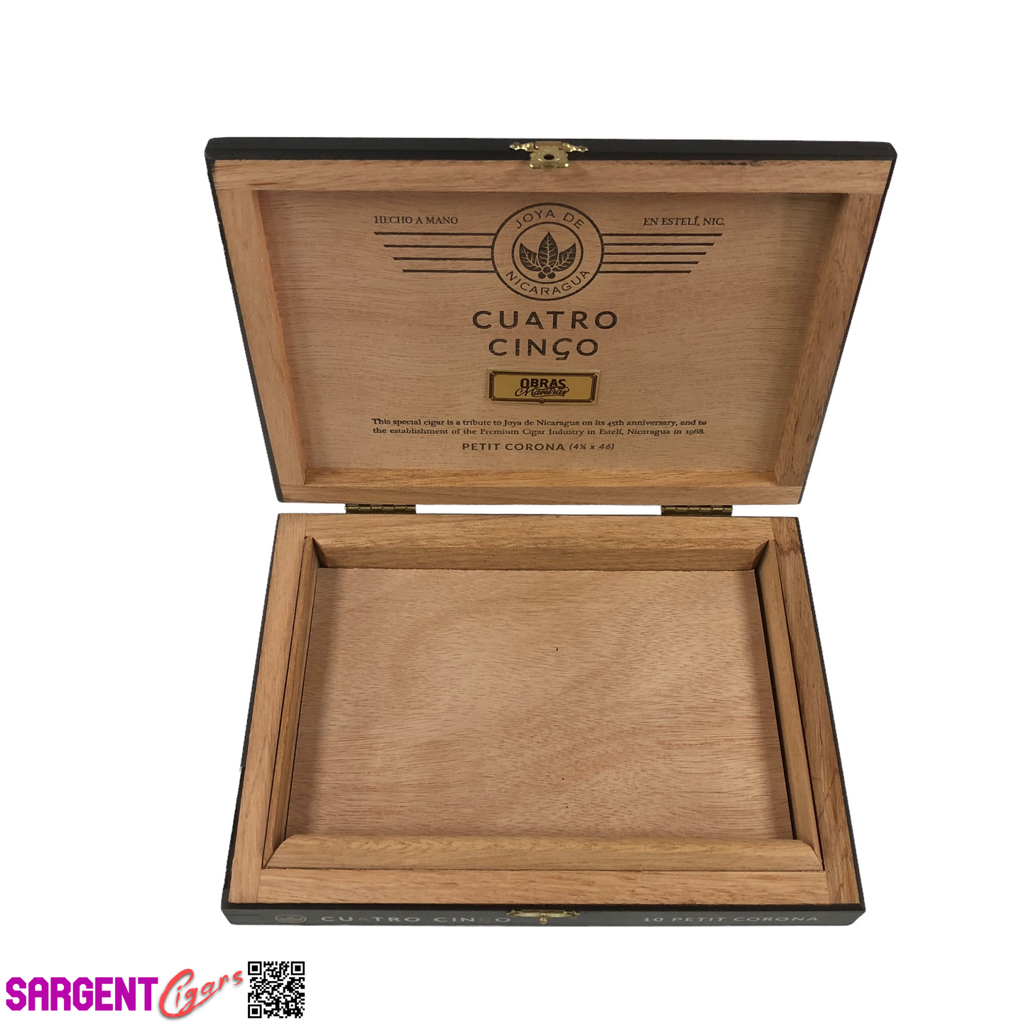 Joya De Nicaragua Cinco Petite Corona Empty Wooden Cigar Box 8.75x6.25x1.5