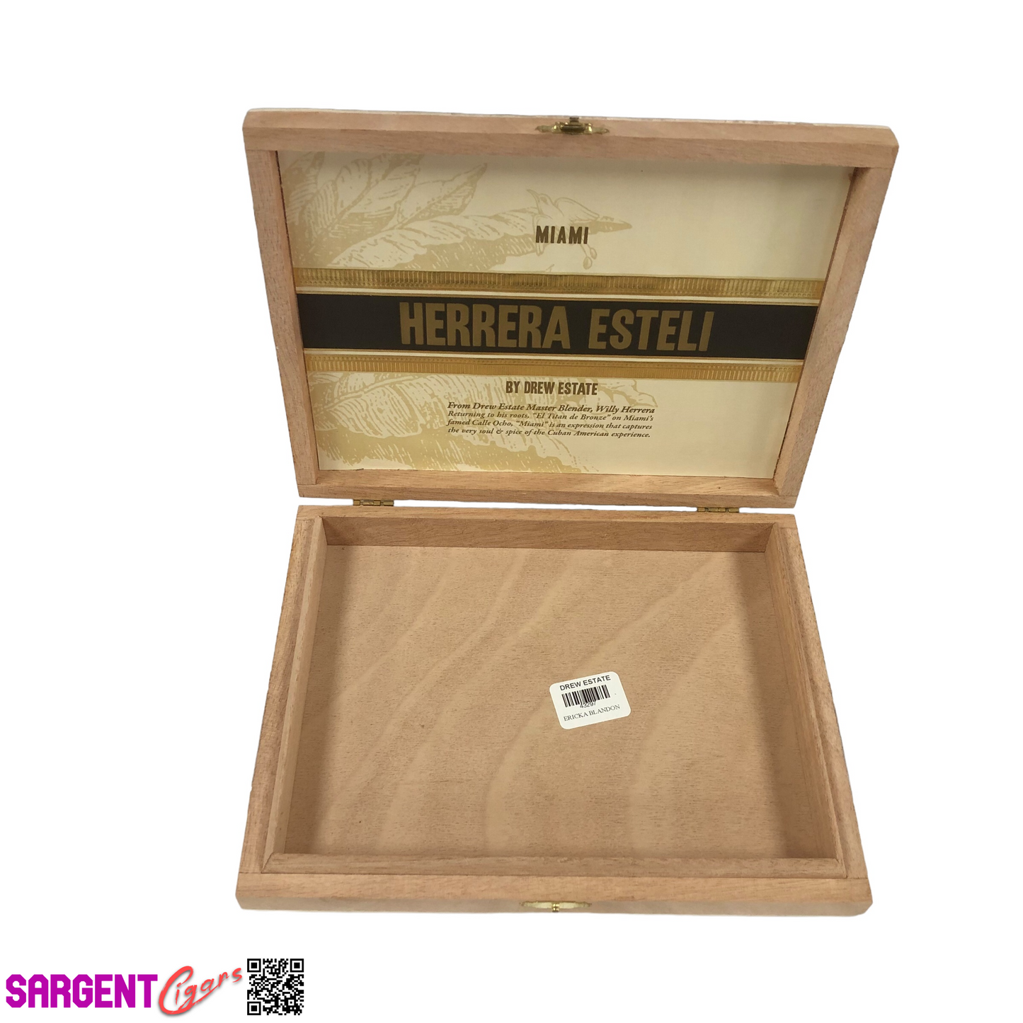 Herrera Esteli Miami Toro Empty Wooden Cigar Box 9x7.5x1