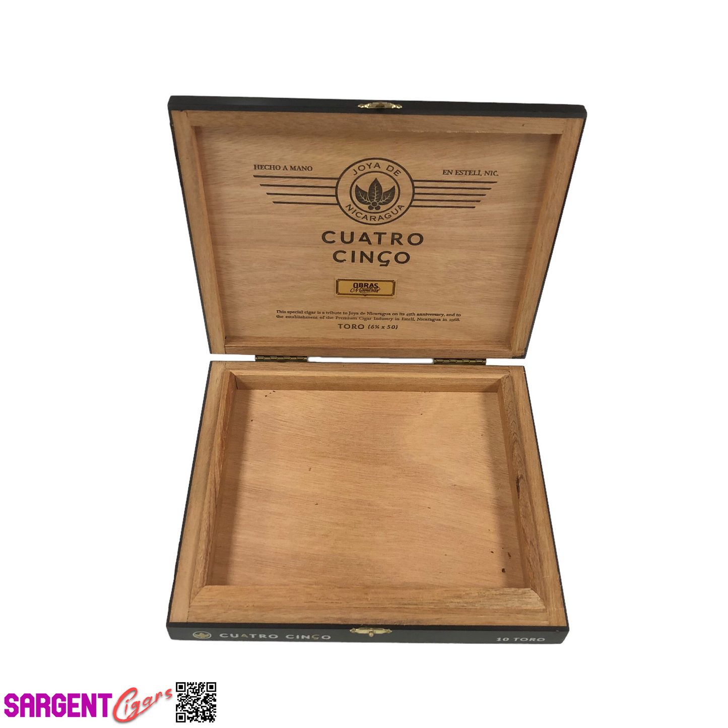 Joya De Nicaragua Cuatro Cinco Toro Empty Wooden Cigar Box 9.5x8x1.5