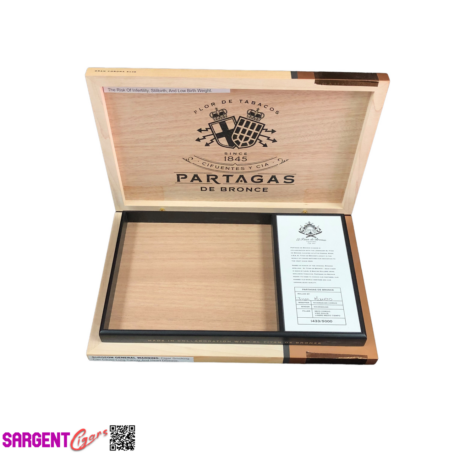 Partagas De Bronce Empty Wooden Cigar Box 12.25x8x1.75