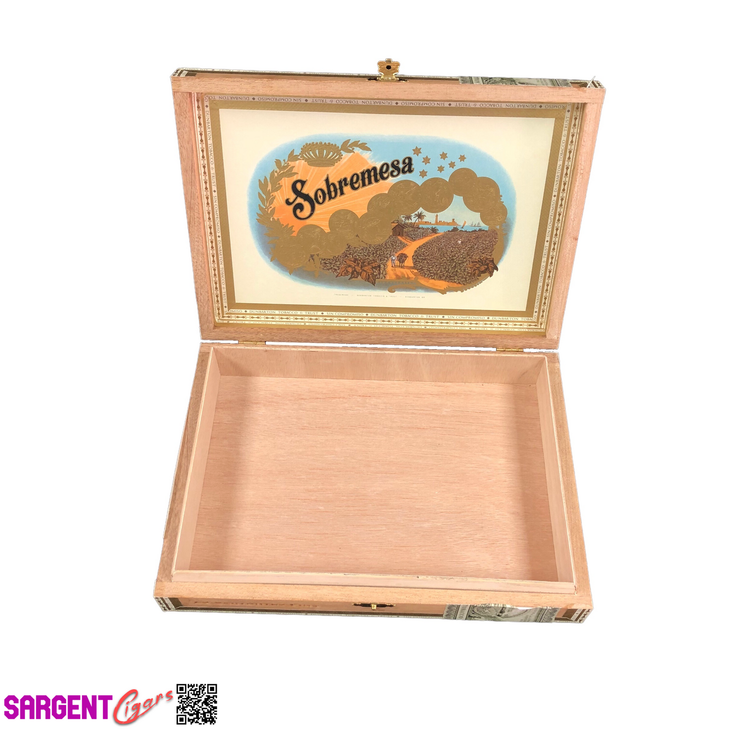 Dunbarton Sobremesa Cervantes Fino Empty Wooden Cigar Box 10.25x7.5x1.75