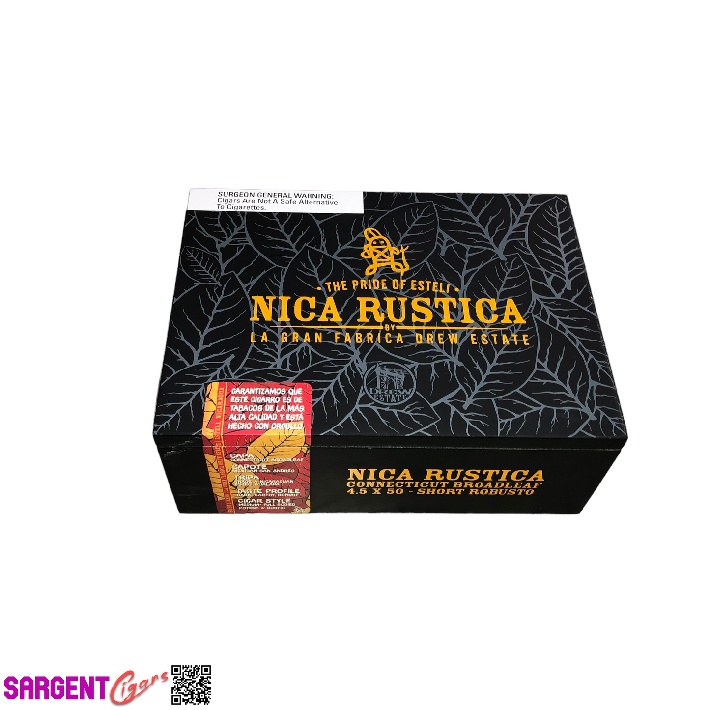 Nica Rustica Short Robusto Empty Wooden Cigar Box 7.5x6x3