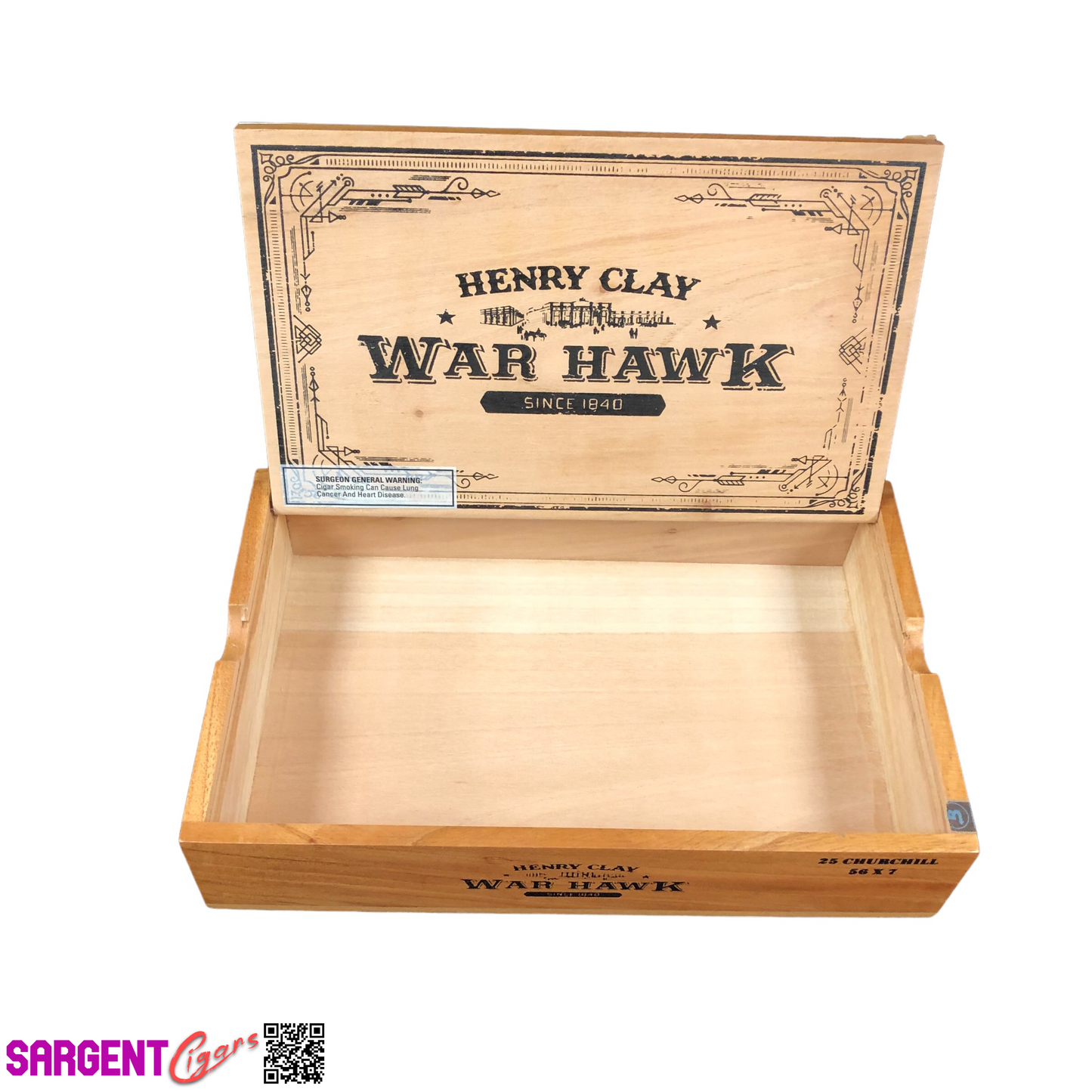 Henry Clay War Hawk Churchill Empty Wooden Cigar Box 12.5x8x2.5