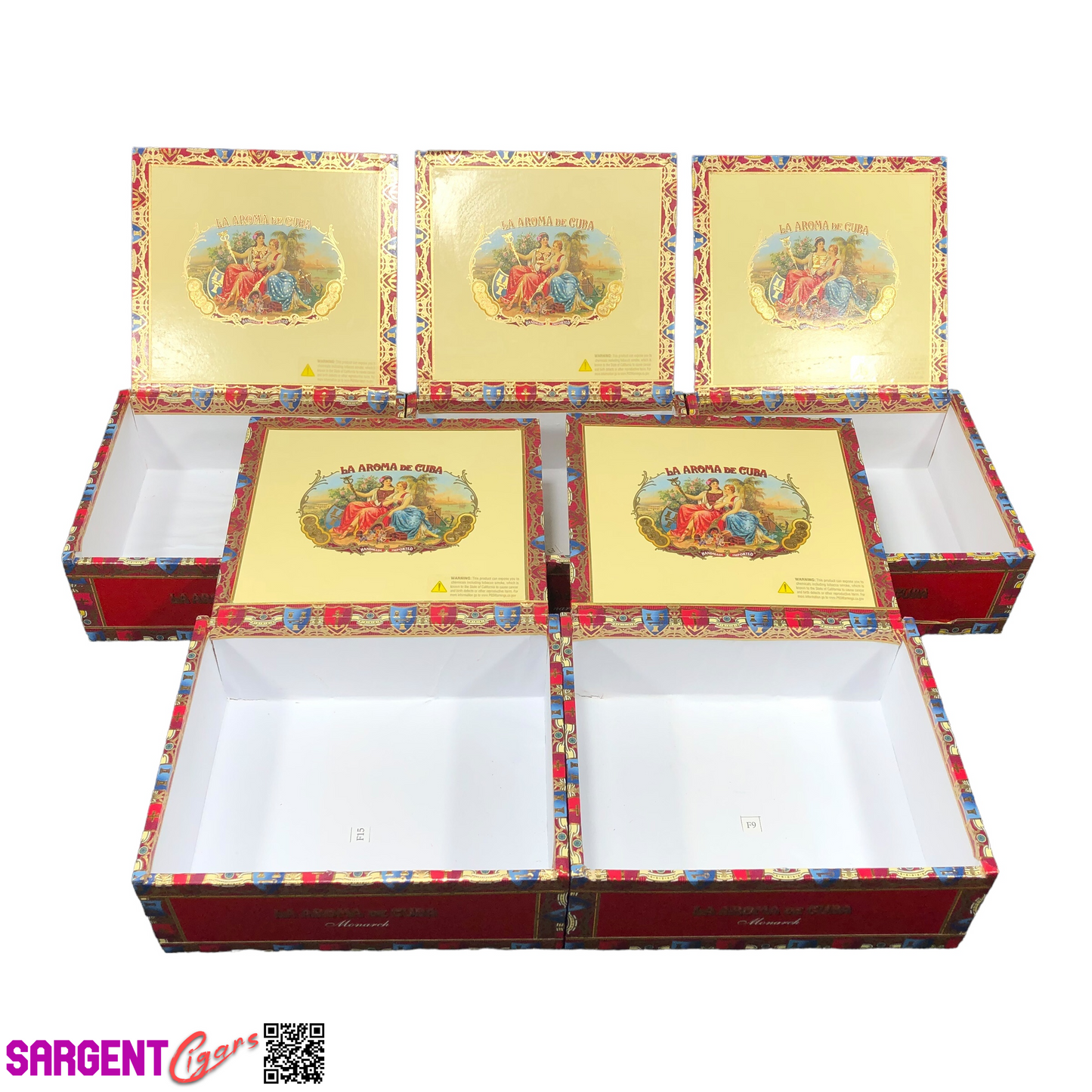 Lot of 5 La Aroma Monarch Empty Cigar Boxes 7.75x6.75x3 #109