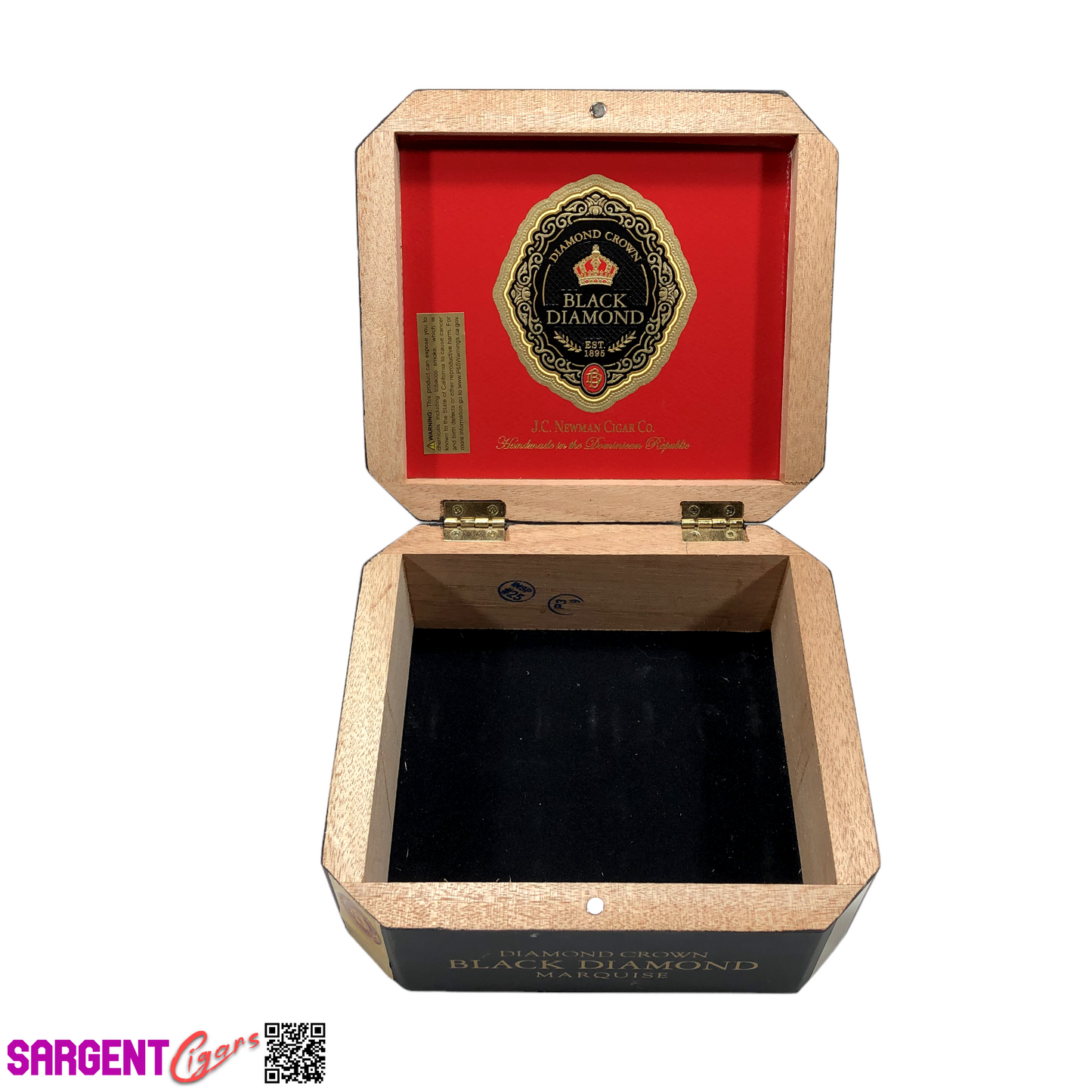 Diamond Crown Black Diamond Marquise Empty Wooden Cigar Box 7.25x6.75x3.25