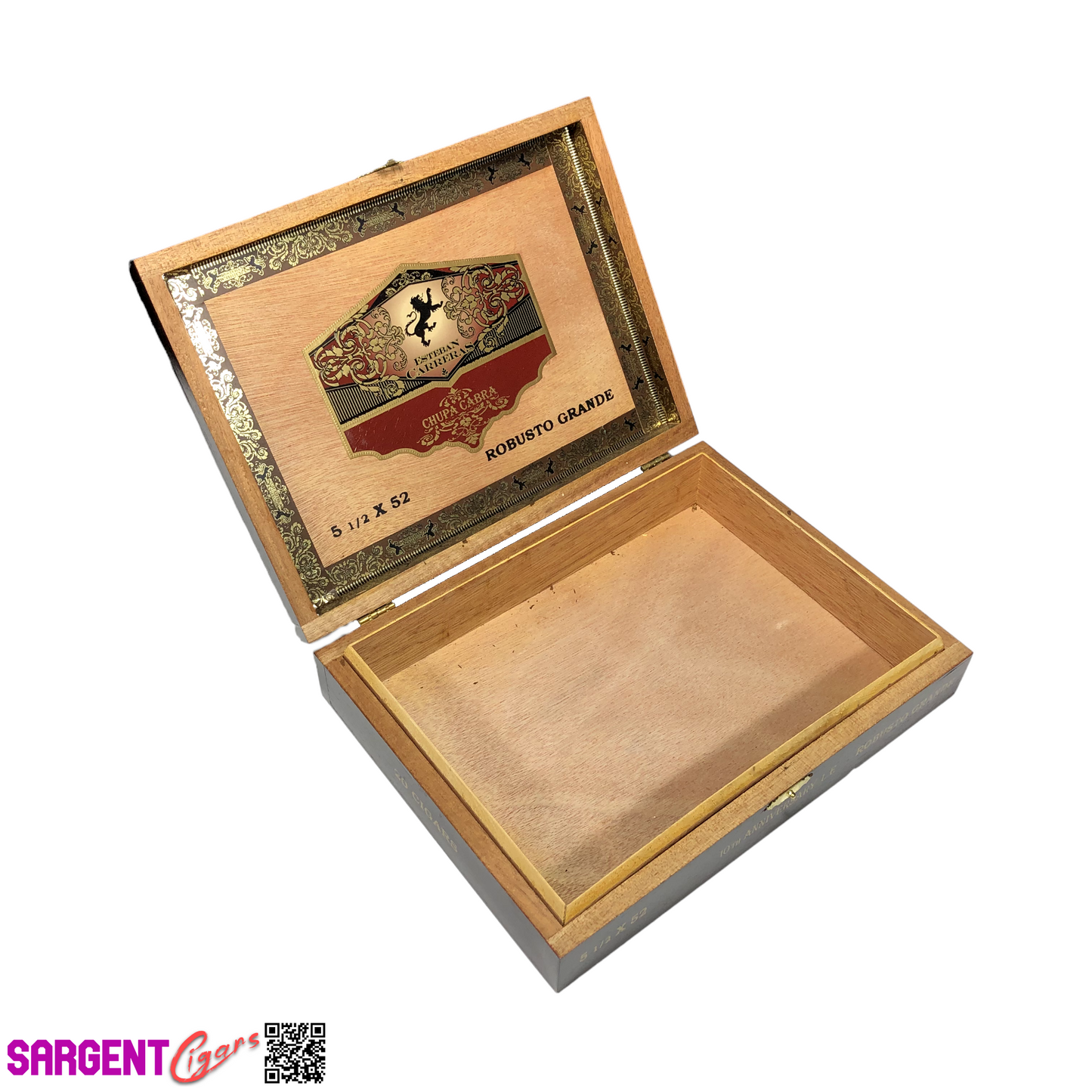 Esteban Carreras Chupa Cabra 10th Anniversary Robusto Empty Wooden Cigar Box 9.75x7.25x2