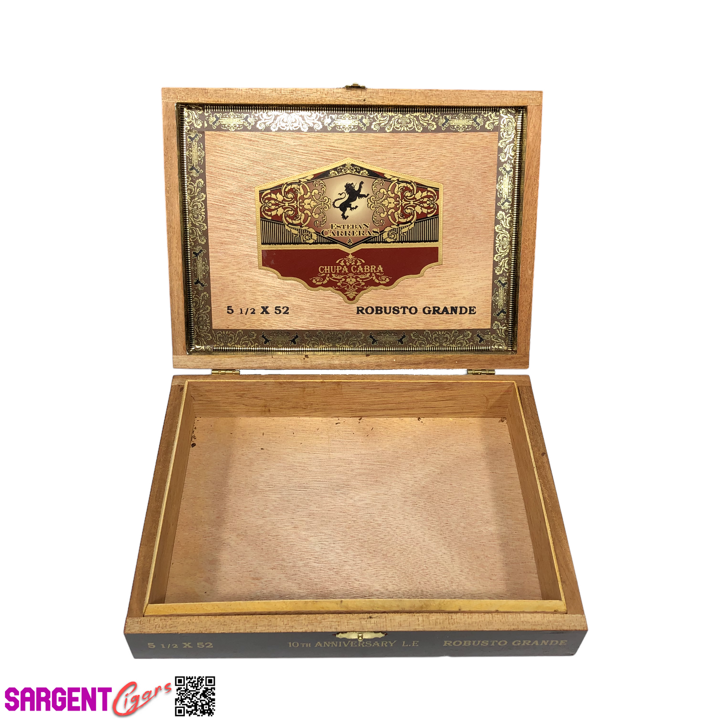 Esteban Carreras Chupa Cabra 10th Anniversary Robusto Empty Wooden Cigar Box 9.75x7.25x2