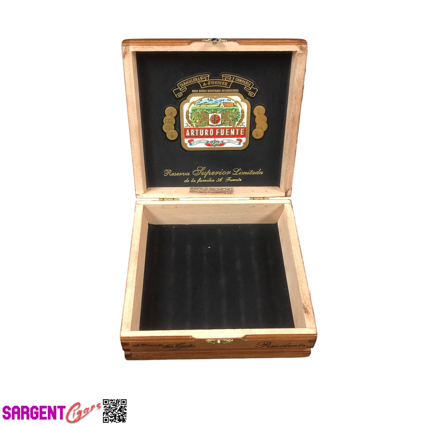 Arturo Fuente Don Carlos Presidente Empty Wooden Cigar Box 7.5x7.25x2.75