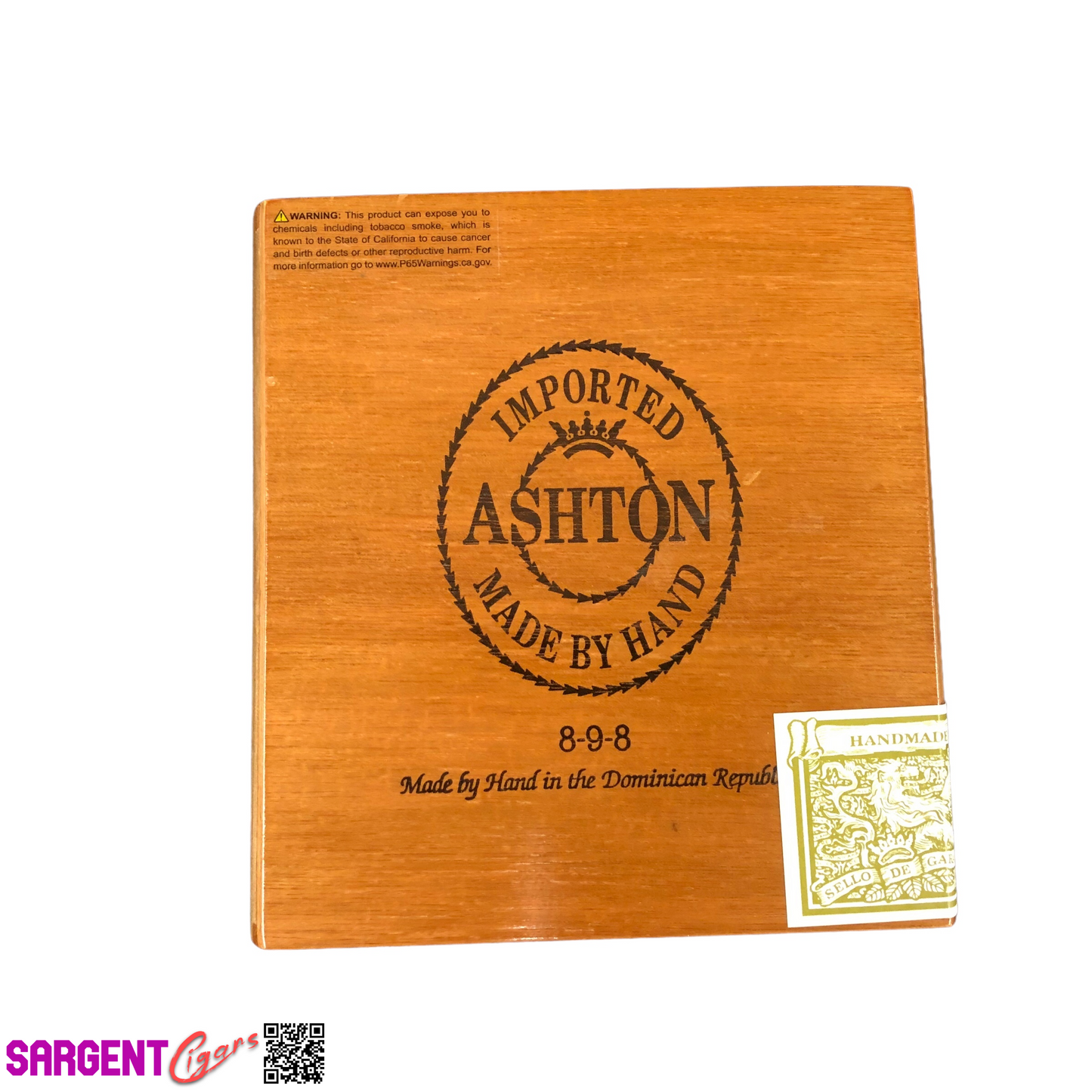 Ashton Classic 898 Empty Wooden Cigar Box 7x7.25x2.25