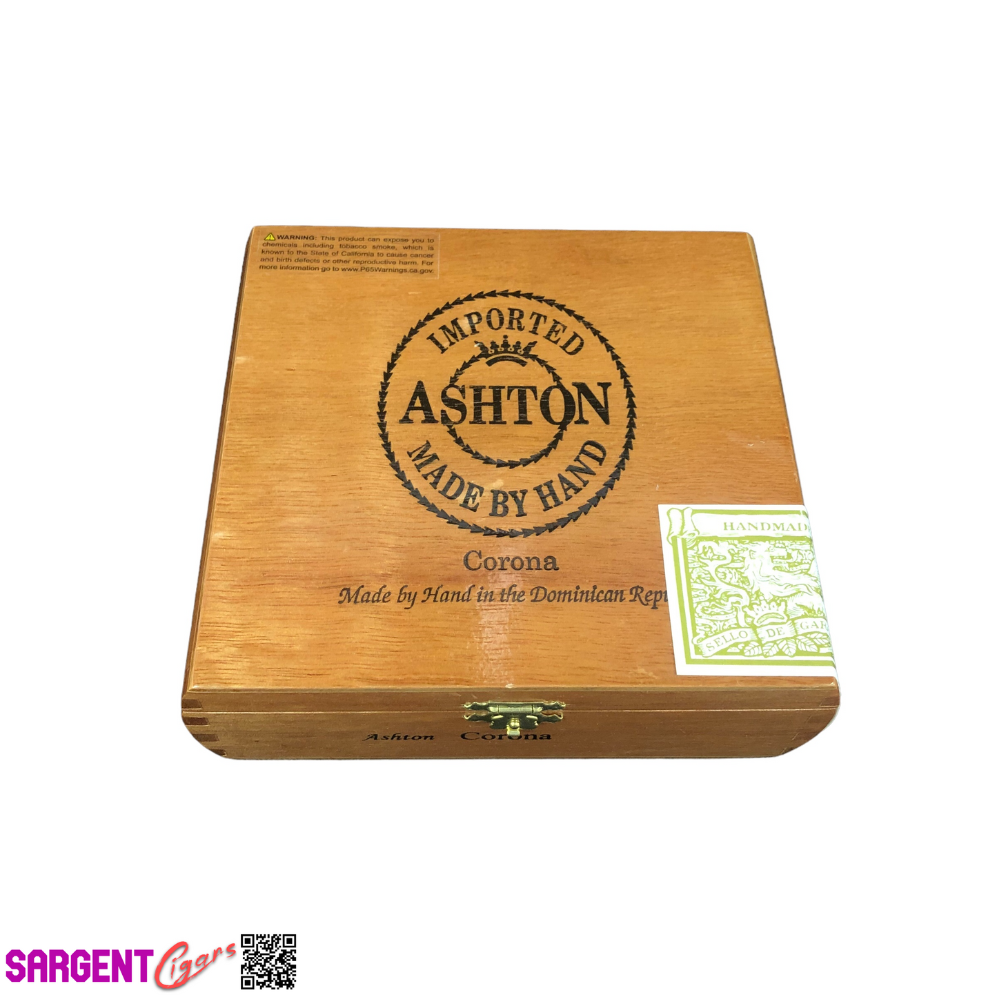 Ashton Classic Corona Empty Wooden Cigar Box 6.75x6.25x2.25