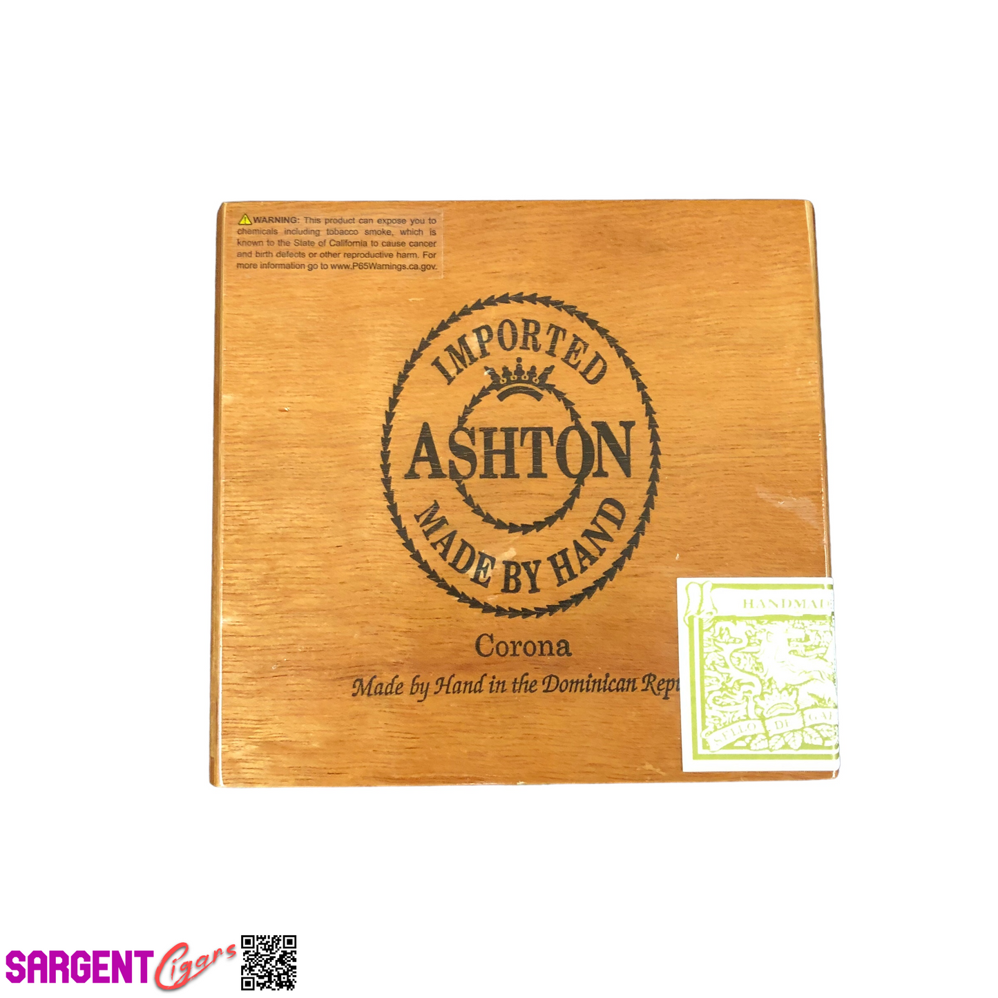 Ashton Classic Corona Empty Wooden Cigar Box 6.75x6.25x2.25