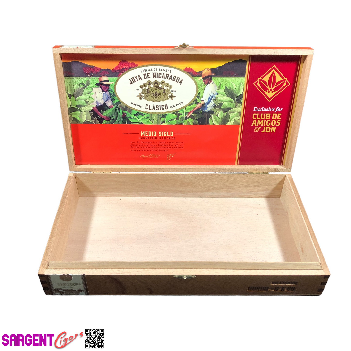 Joya De Nicaragua Clasico Siglo Gordo Empty Wooden Cigar Box 13x7x2